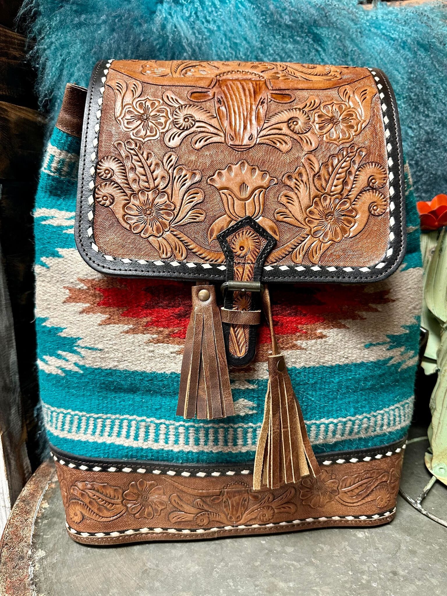 Grissom Steer Tooled Leather Backpack Cheekys Brand 