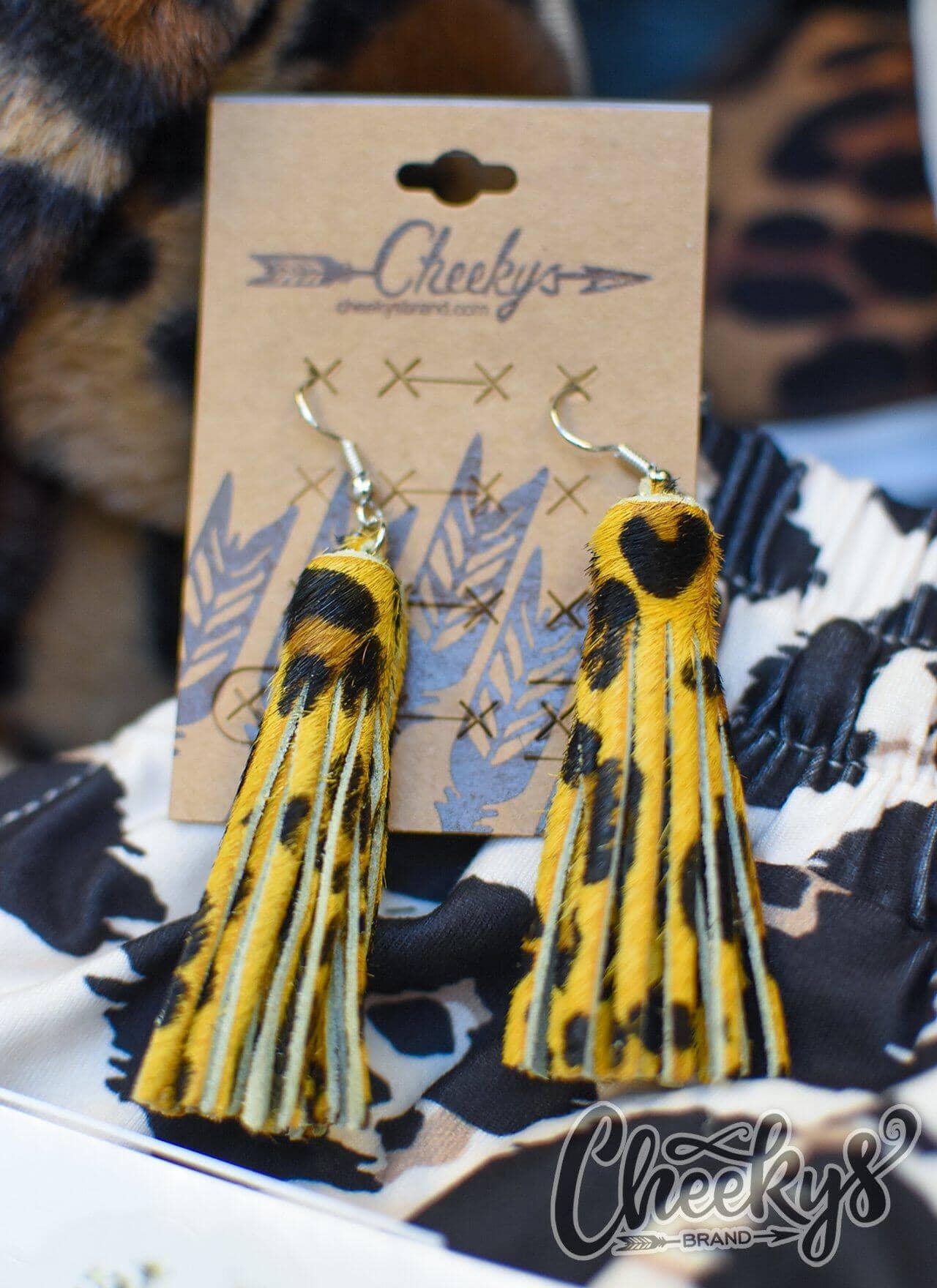 Leopard Mustard Leather Tassel Earrings Jewelry 18 