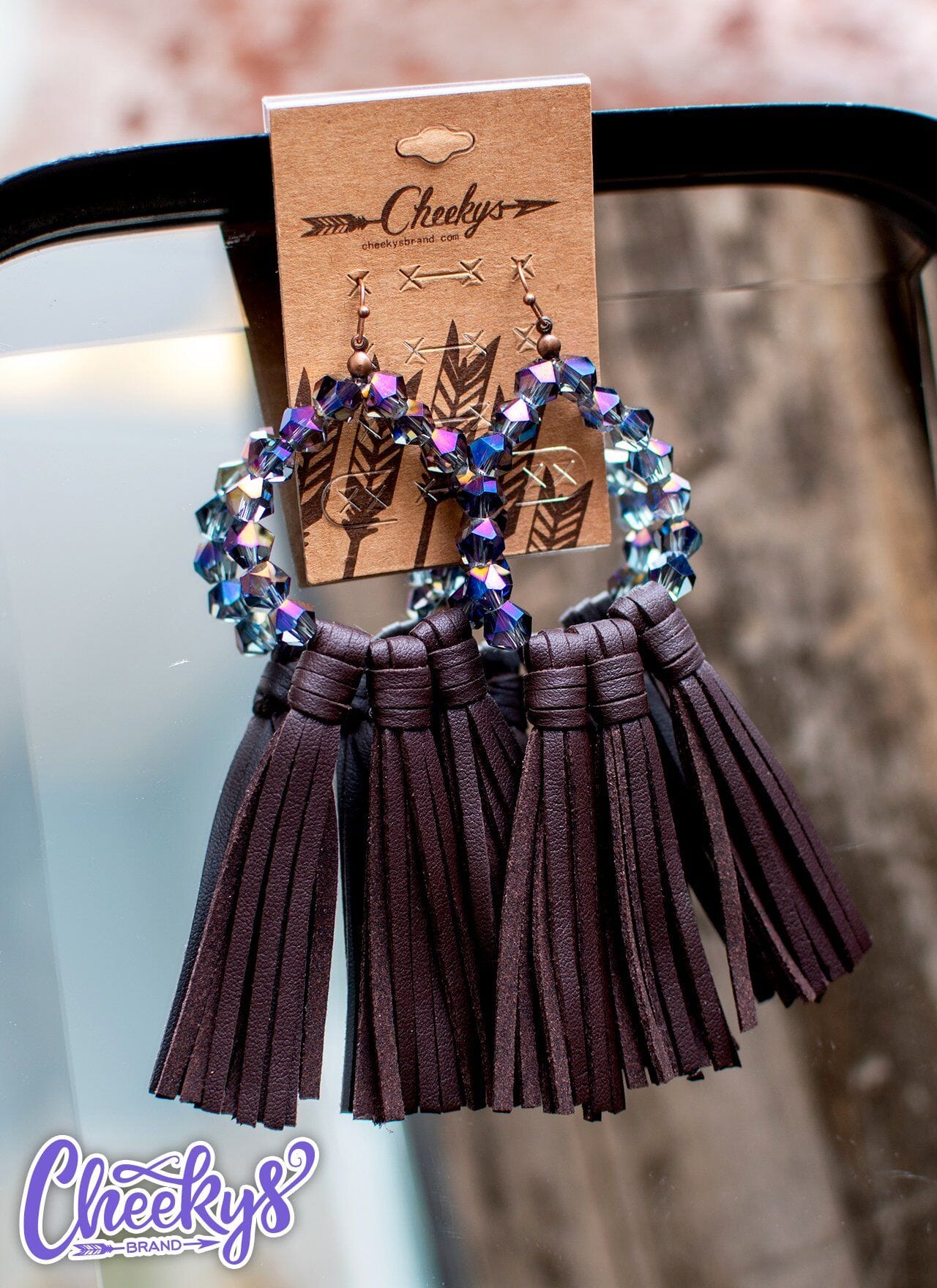 Willa Leather Tassel Earrings with Deep Purple Beads and Chocolate Brown Tassels Jewelry 18 
