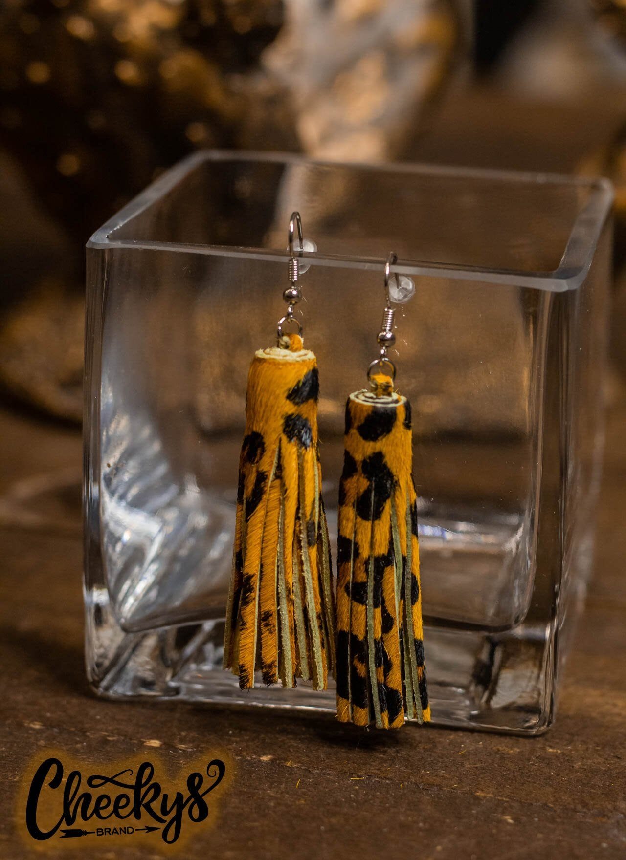 Leopard Mustard Leather Tassel Earrings Jewelry 18 