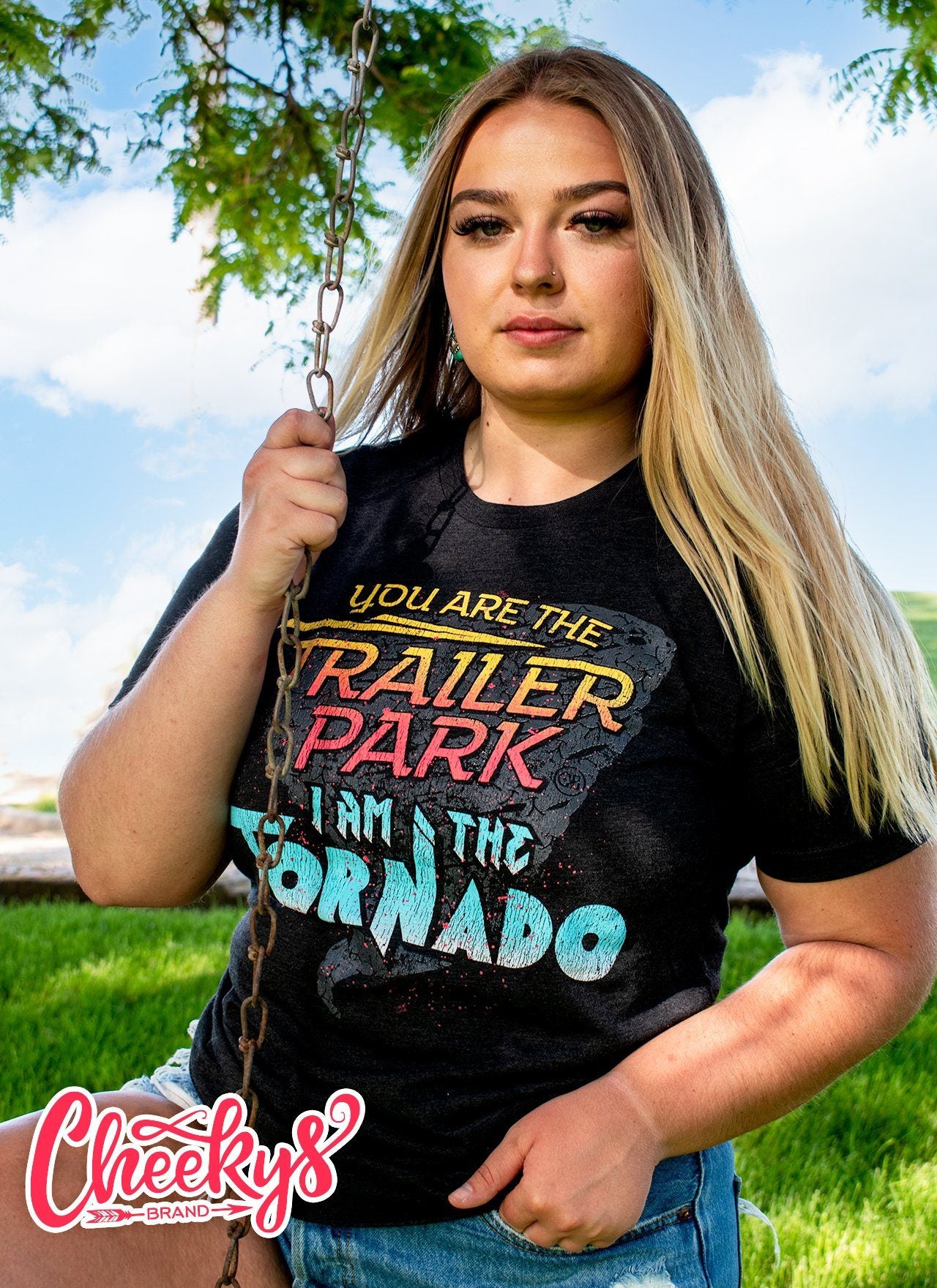You Are The Trailer Park I Am The Tornado Unisex Tee on Vintage Black Cheekys Apparel 23 