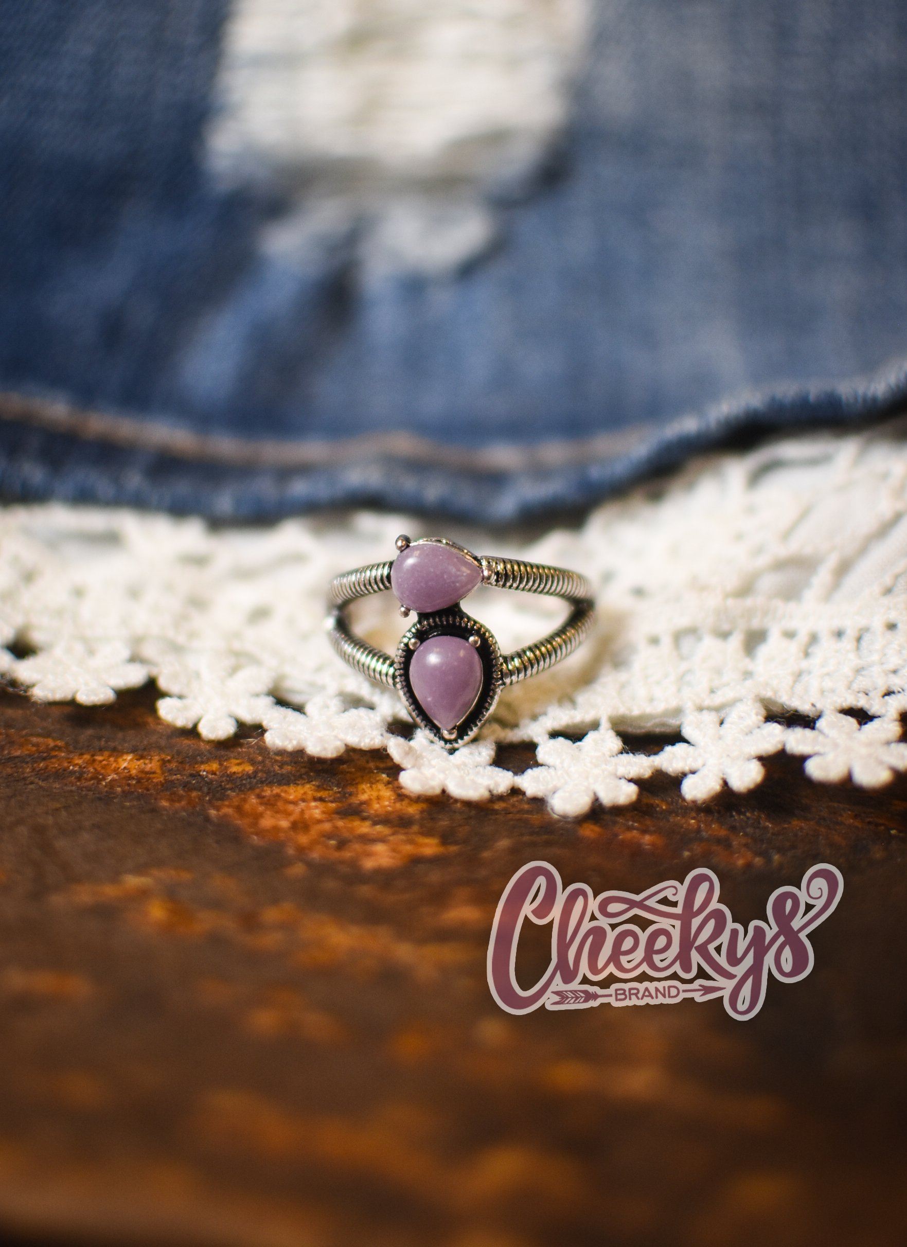 The Maybelle Double Teardrop Stone Ring in Eggplant Jewelry 18 