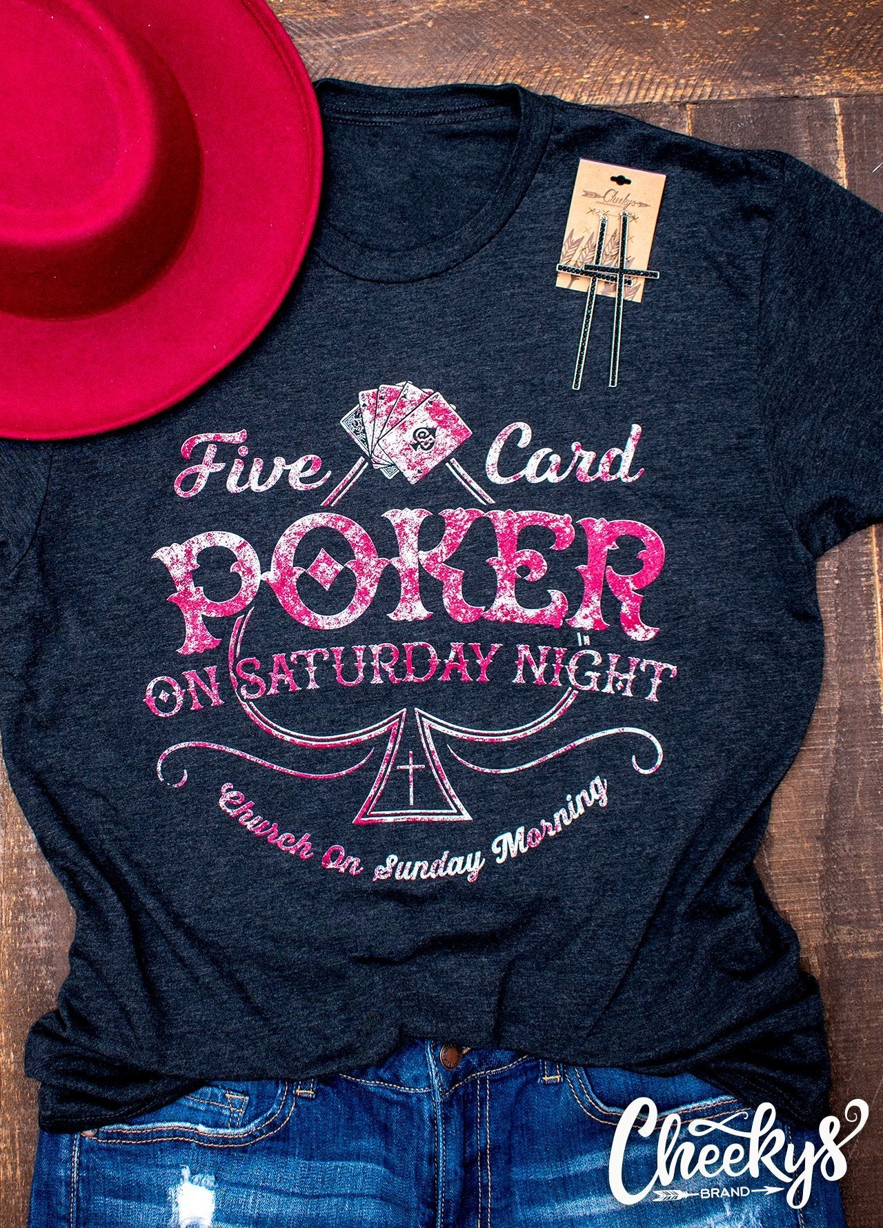 Five Card Poker On Saturday Night Unisex Tee Cheekys Apparel 38 