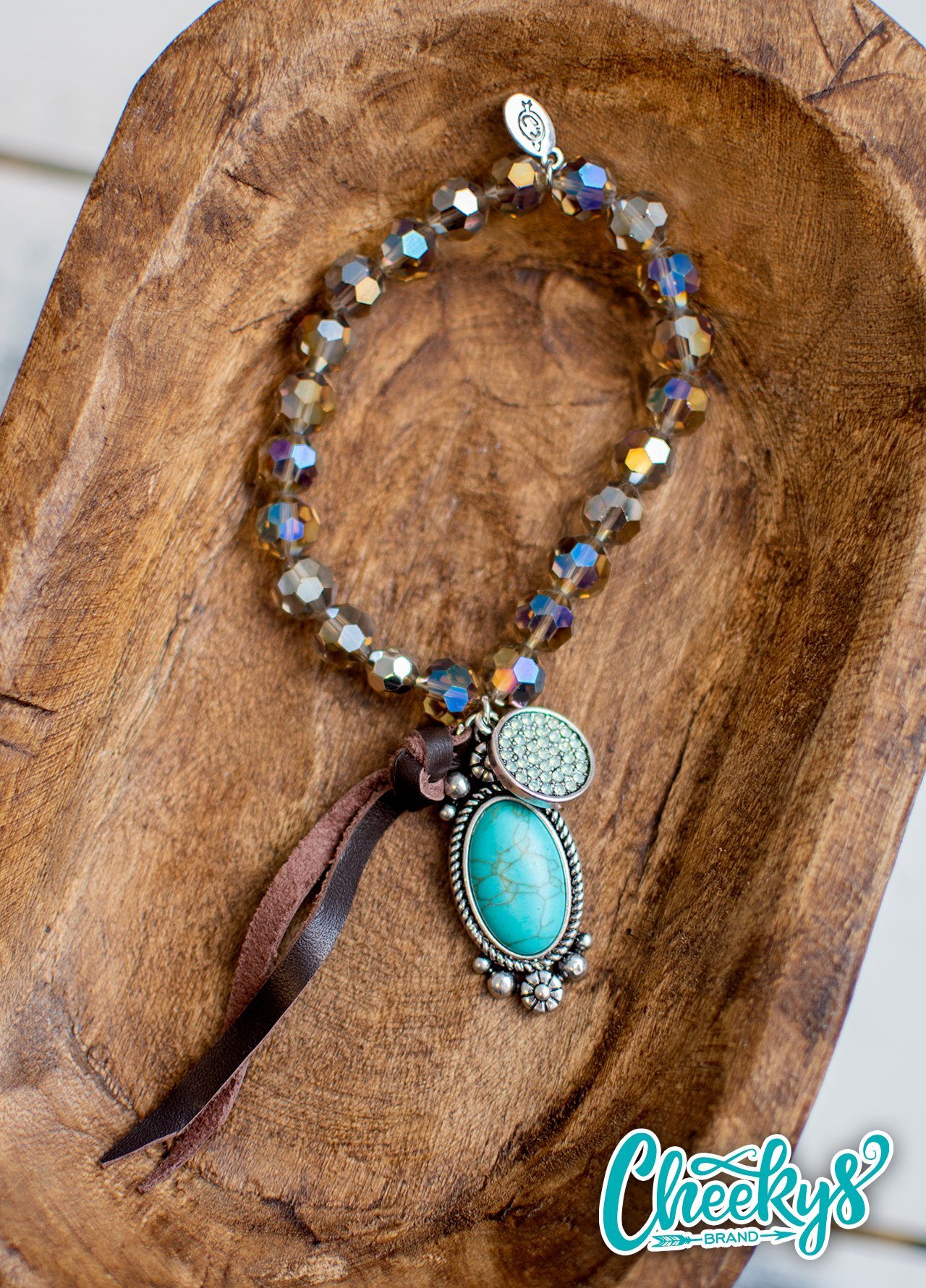 Iridescent Smokey Quartz and Turquoise Stone Concho Bracelet Jewelry 18 