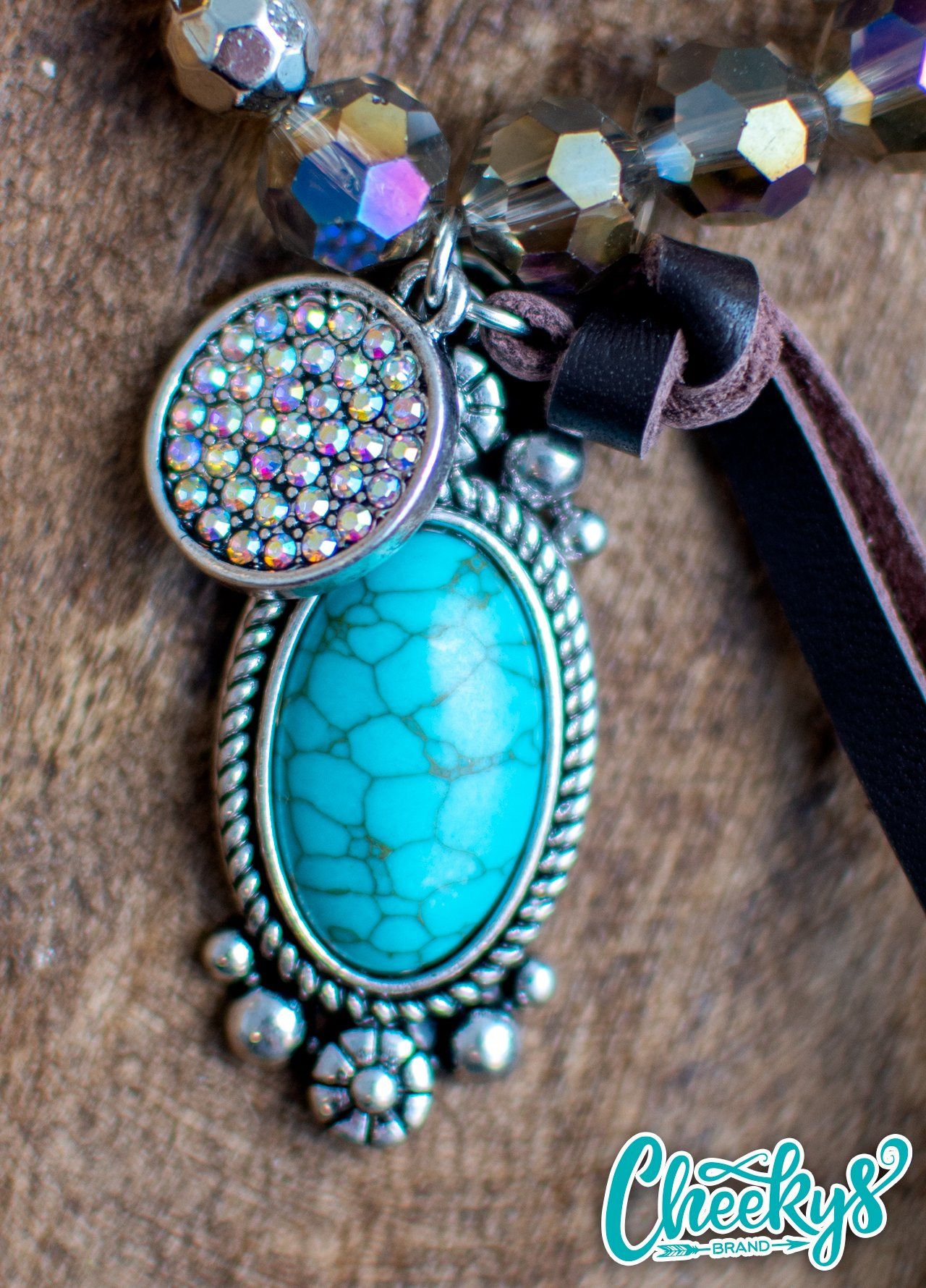 Iridescent Smokey Quartz and Turquoise Concho Bracelet Jewelry 18 