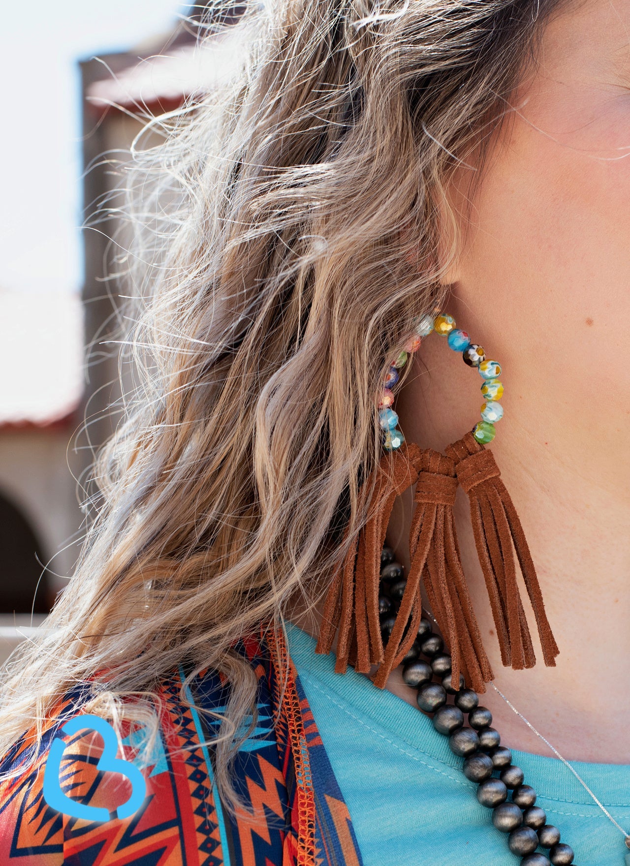The Willa Leather Tassel Earrings with Trippy Hippie Bead colors and Brown Tassels Jewelry 18 