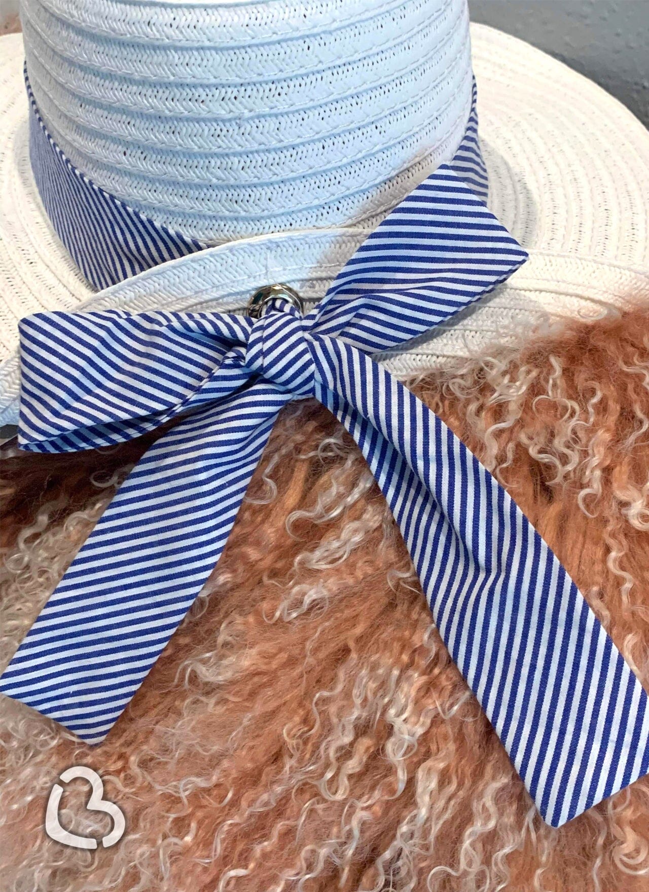 Striped Bow White with Navy Straw Hat Hat Cheekys Brand 