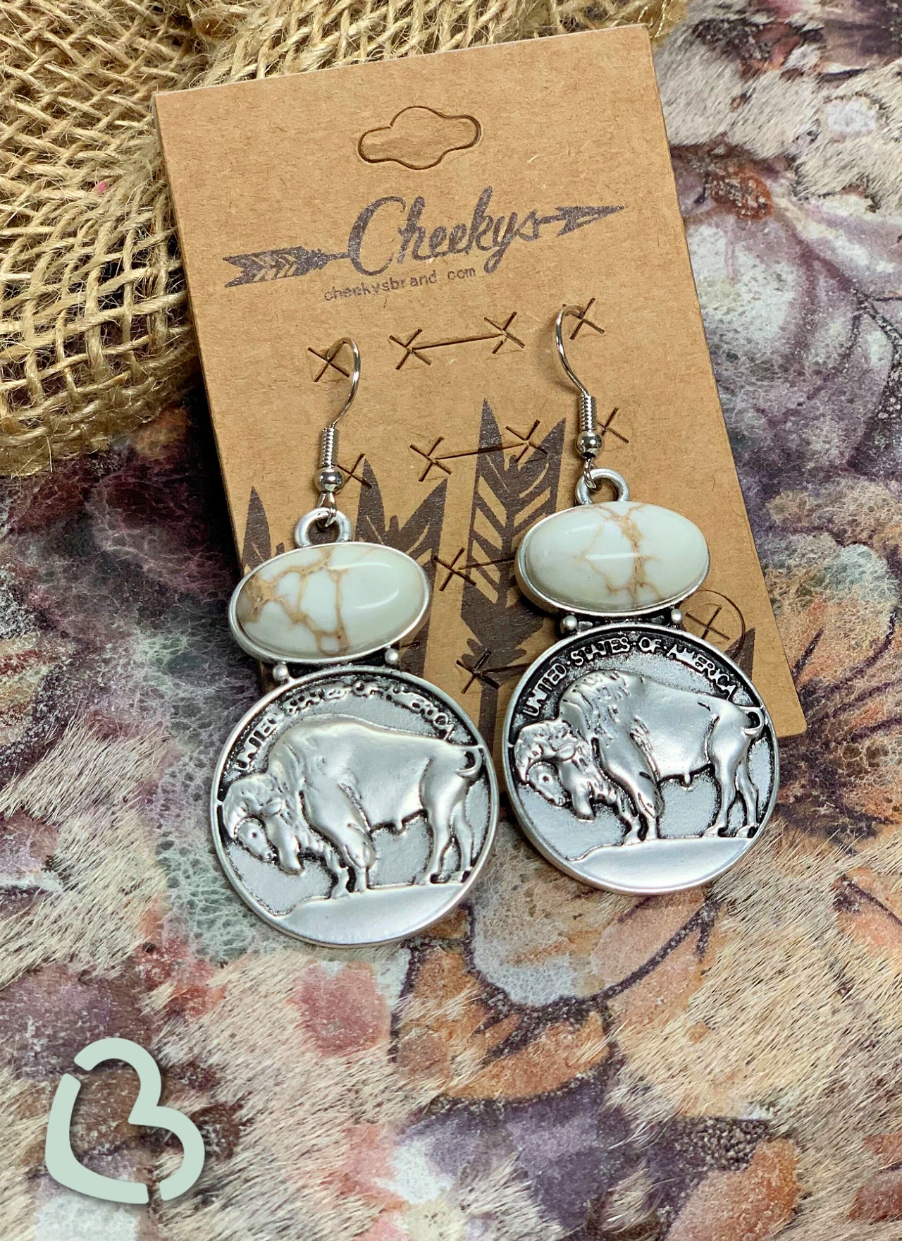The Shawney Buffalo Nickle Earrings in White Buffalo Jewelry 18 