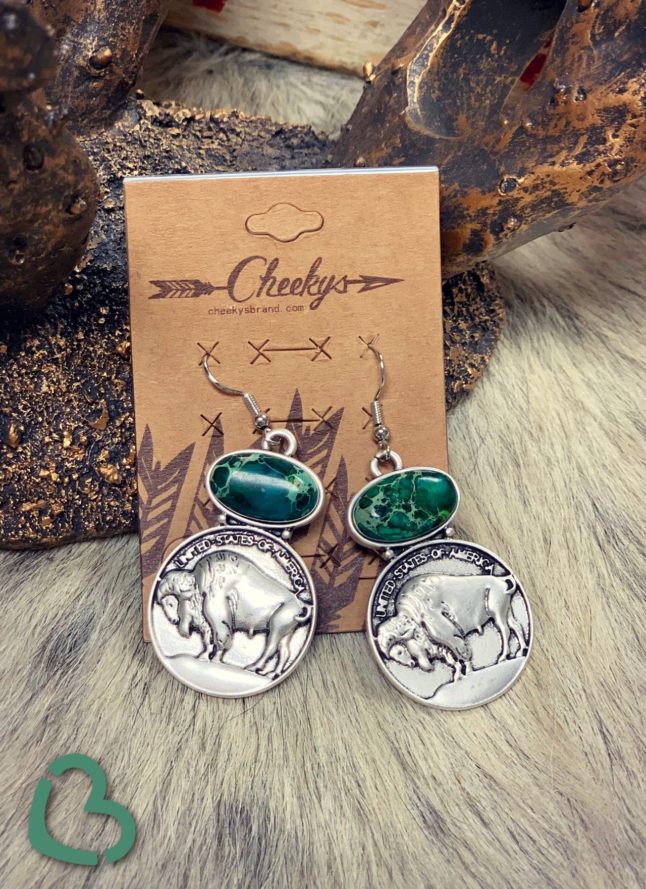 The Shawney Buffalo Nickle Earrings in Emerald Green Jewelry 18 
