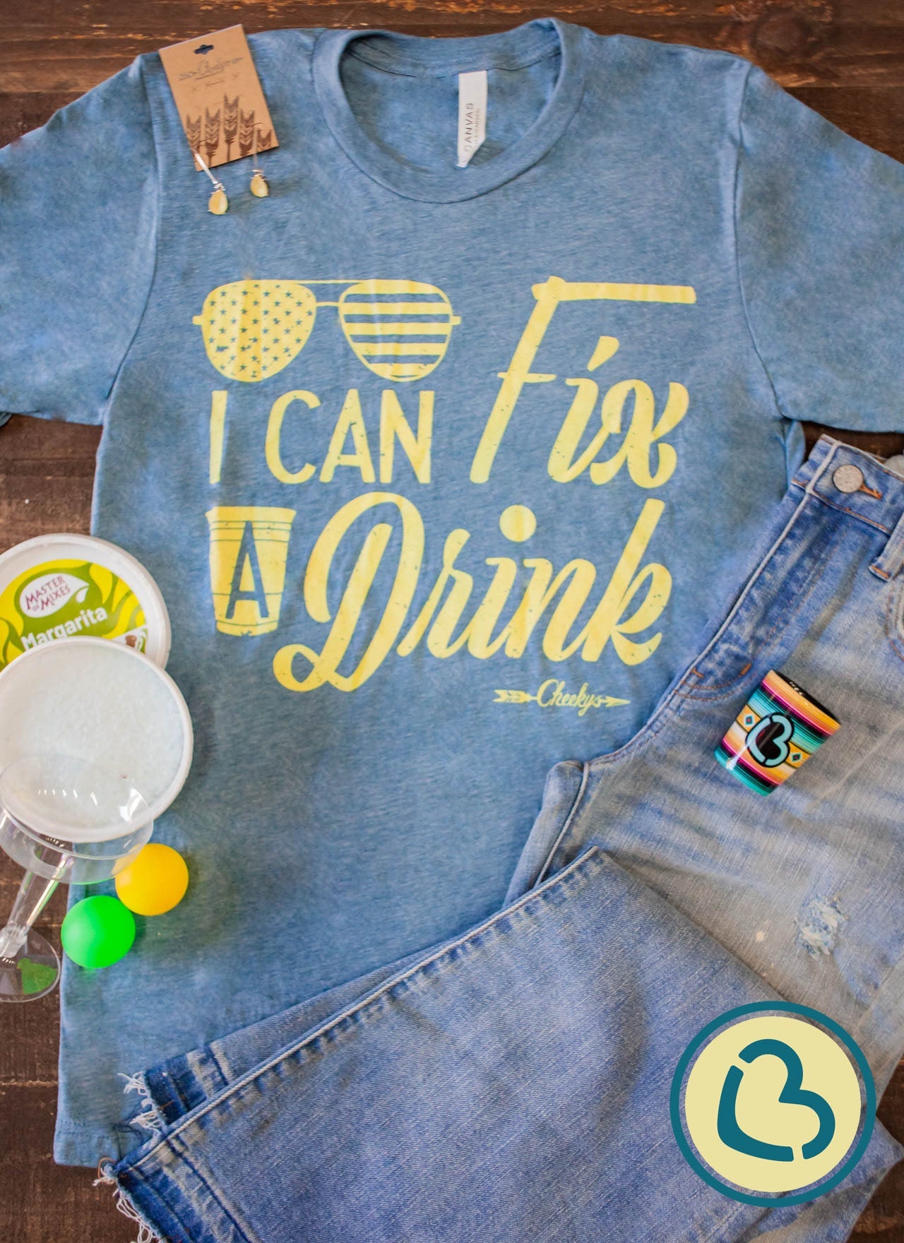 I Can Fix a Drink Unisex Tee on Chambray Cheekys Apparel 37 