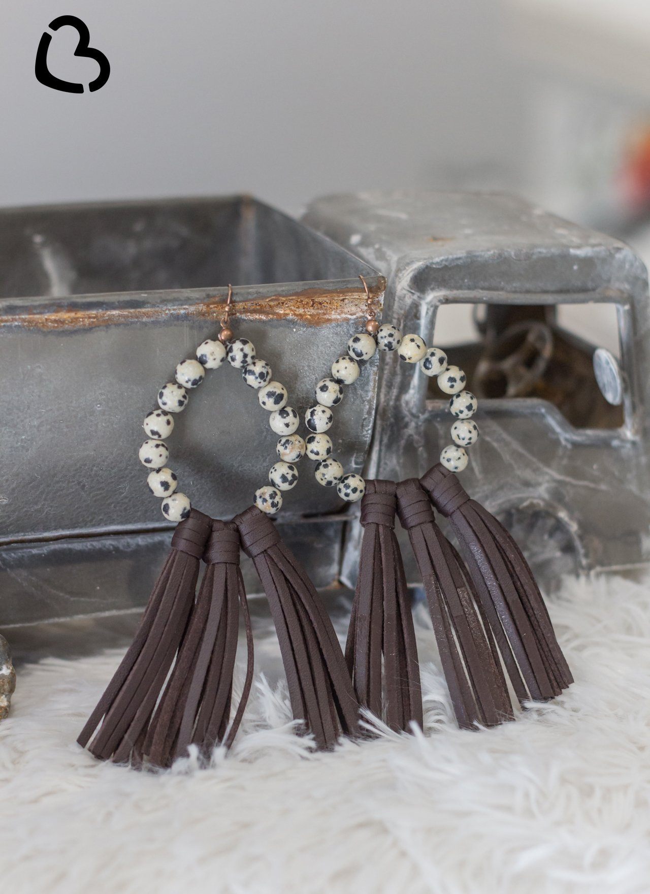 Willa Leather Tassel Earrings with Cow Print Beads and Dark Brown Tassels Earrings 18 