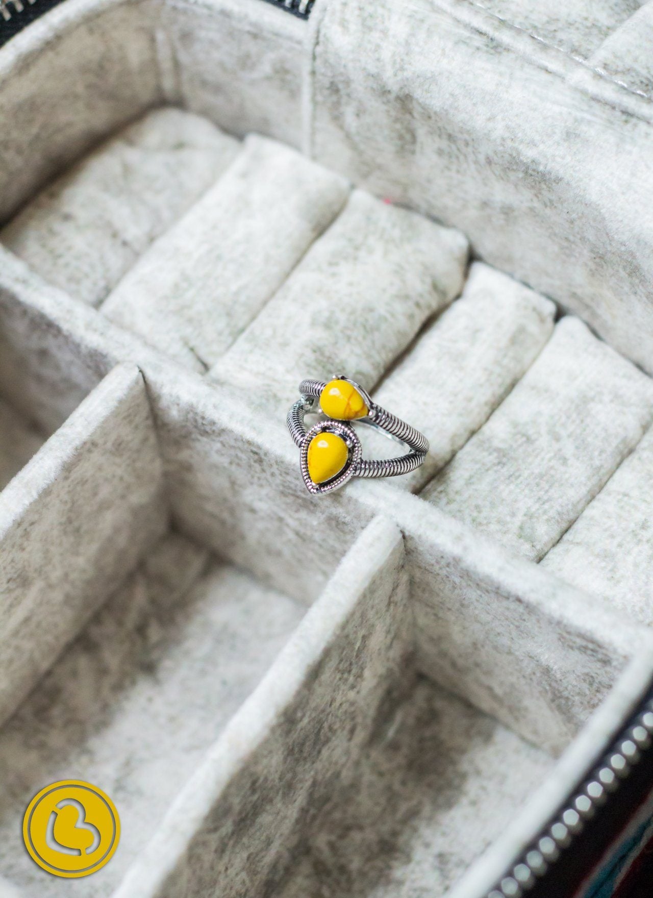 The Maybelle Double Teardrop Stone Ring in Mustard Jewelry 18 