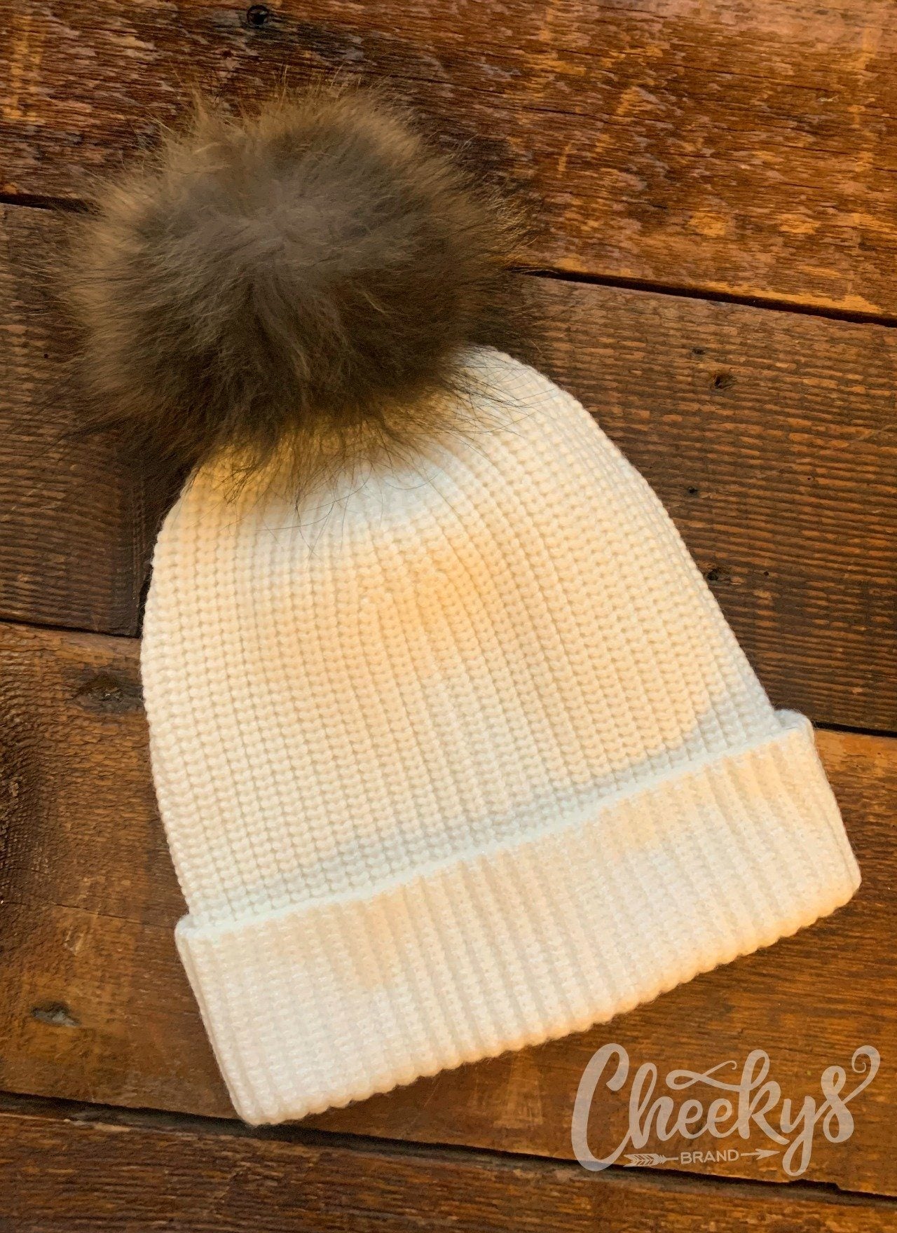The Tori Beanie in Ivory with Real Fur Pom Caps & Beanies 11 