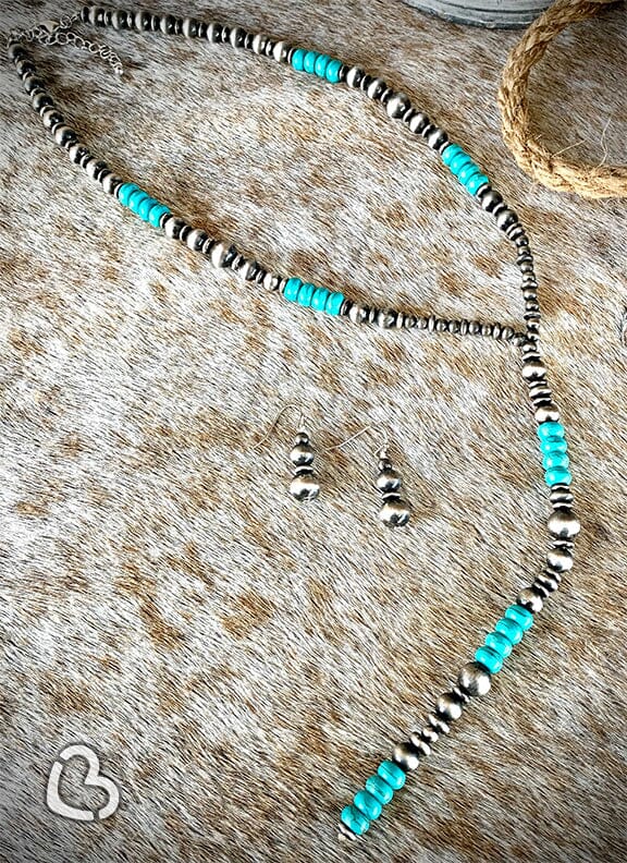 Navajo/Turquoise Long Necklace & Earrings Set Jewelry MOA 