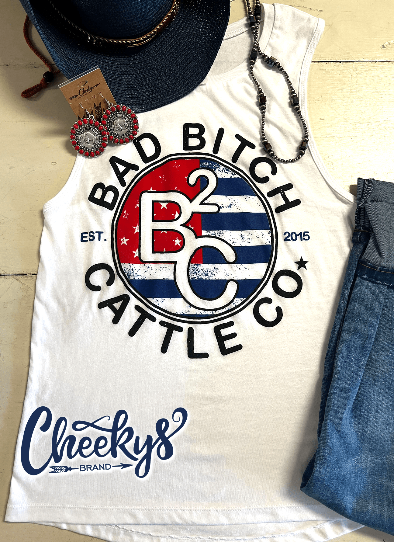 BB Cattle Co. Red White & Blue Muscle Tank Cheekys Apparel vendor-unknown 