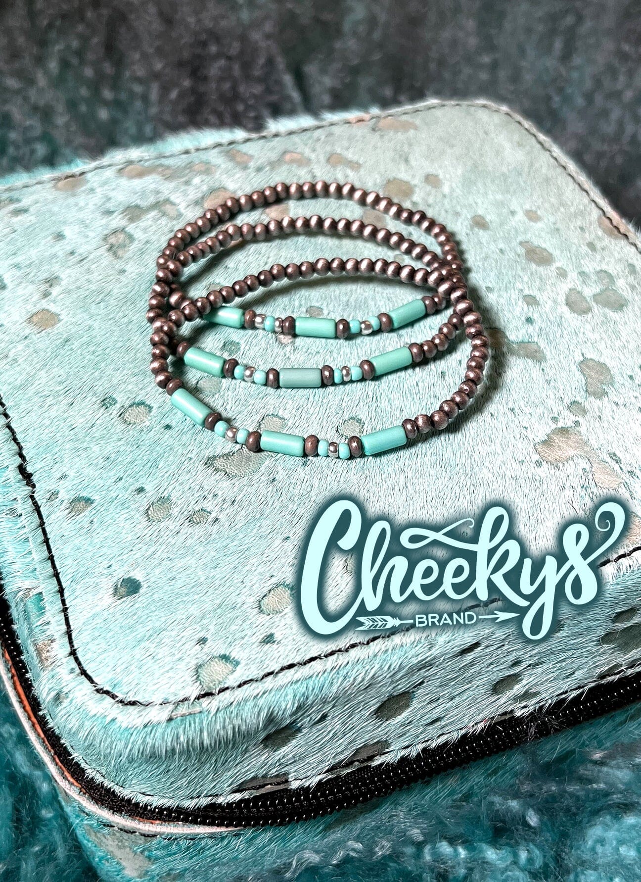 Turquoise Bar Stones Navajo Stretch 3PC Bracelets Cheekys Brand 