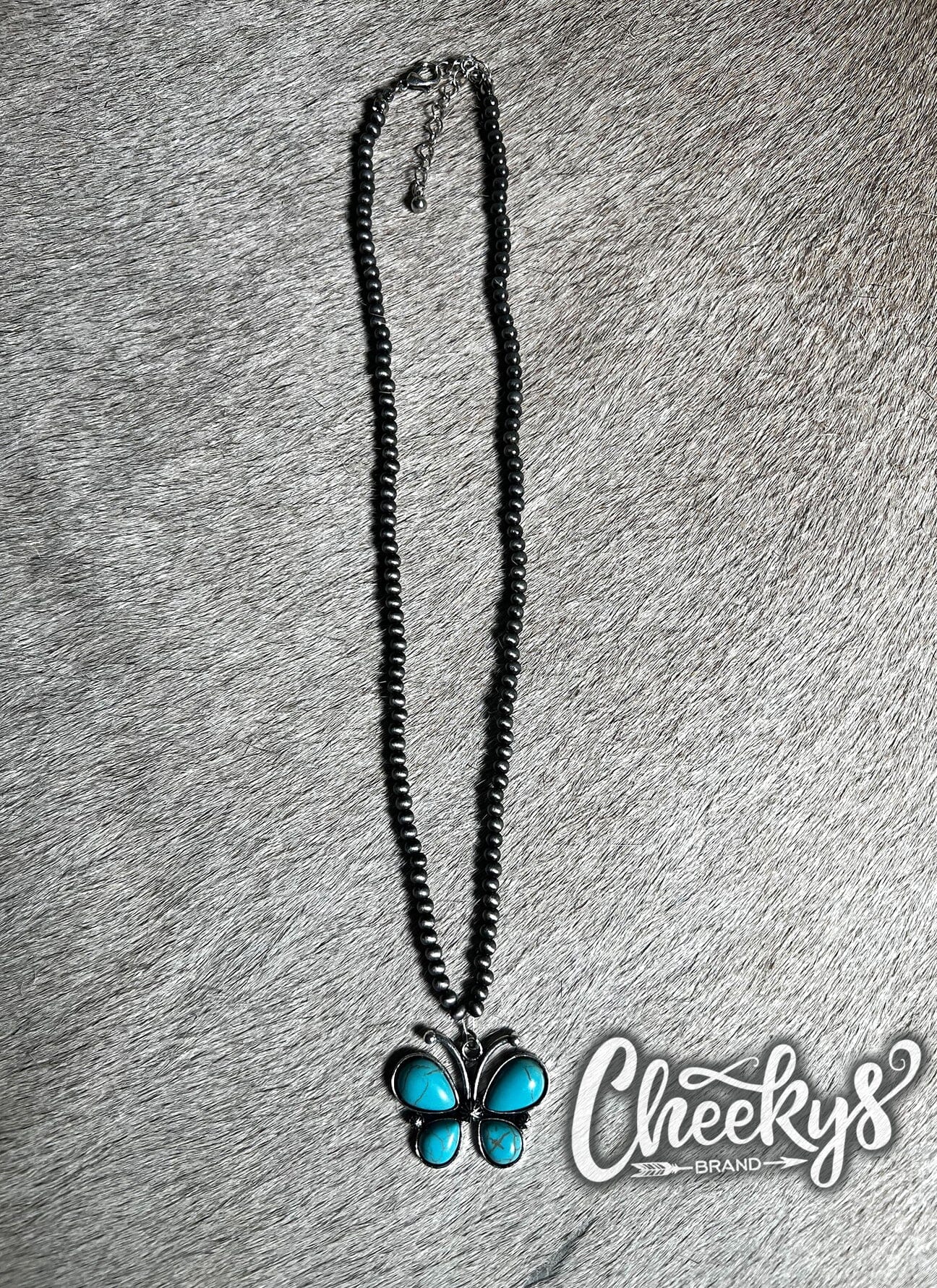 Butterfly Turq Navajo Bead Necklace Cheekys Brand 