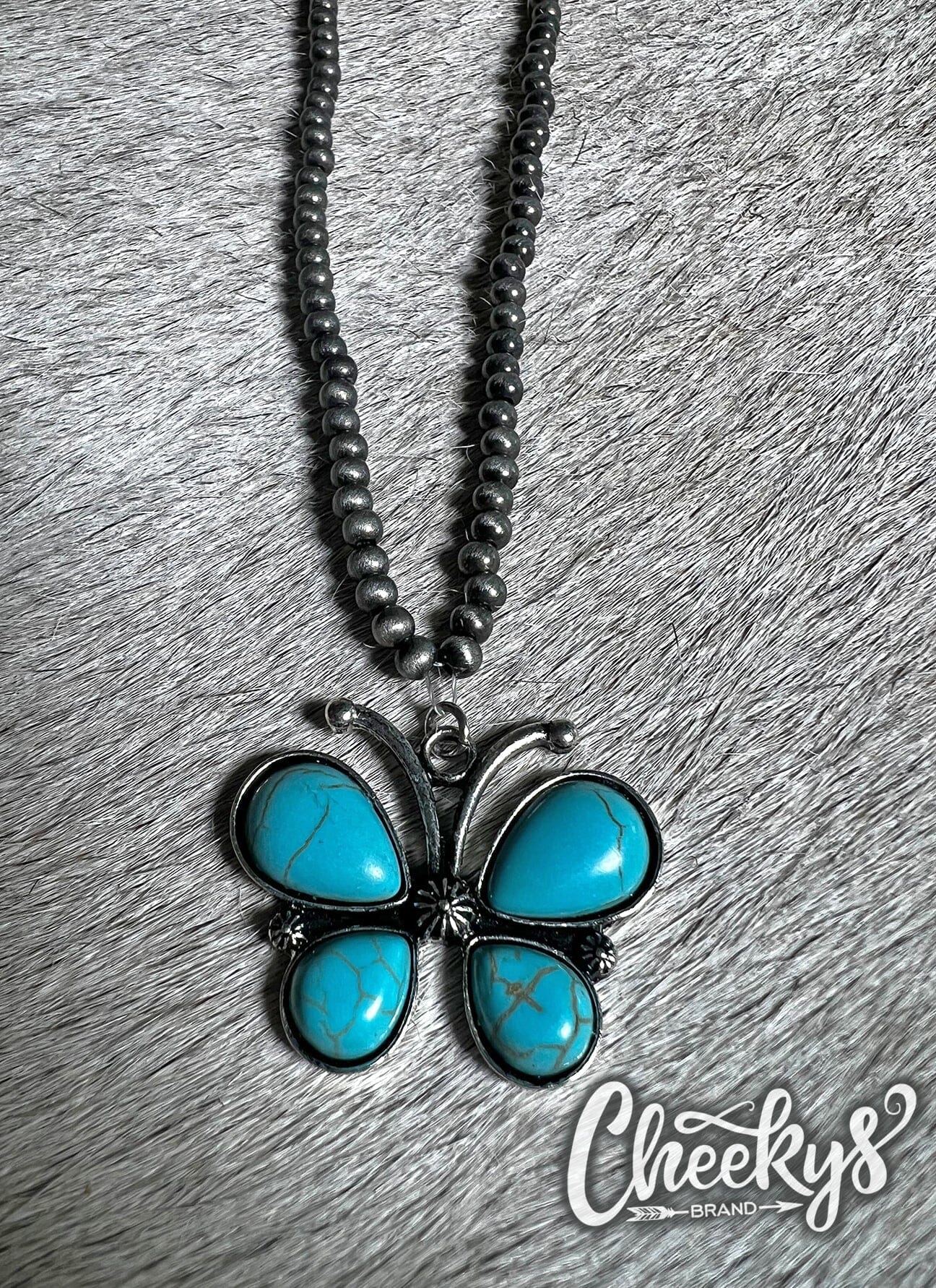 Butterfly Turq Navajo Bead Necklace Cheekys Brand 