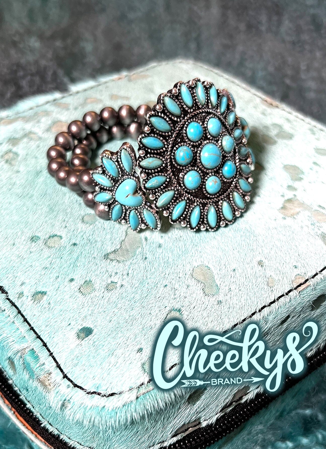 Turquoise Concho w/ Heart Navajo Stretch Bracelet Cheekys Brand 