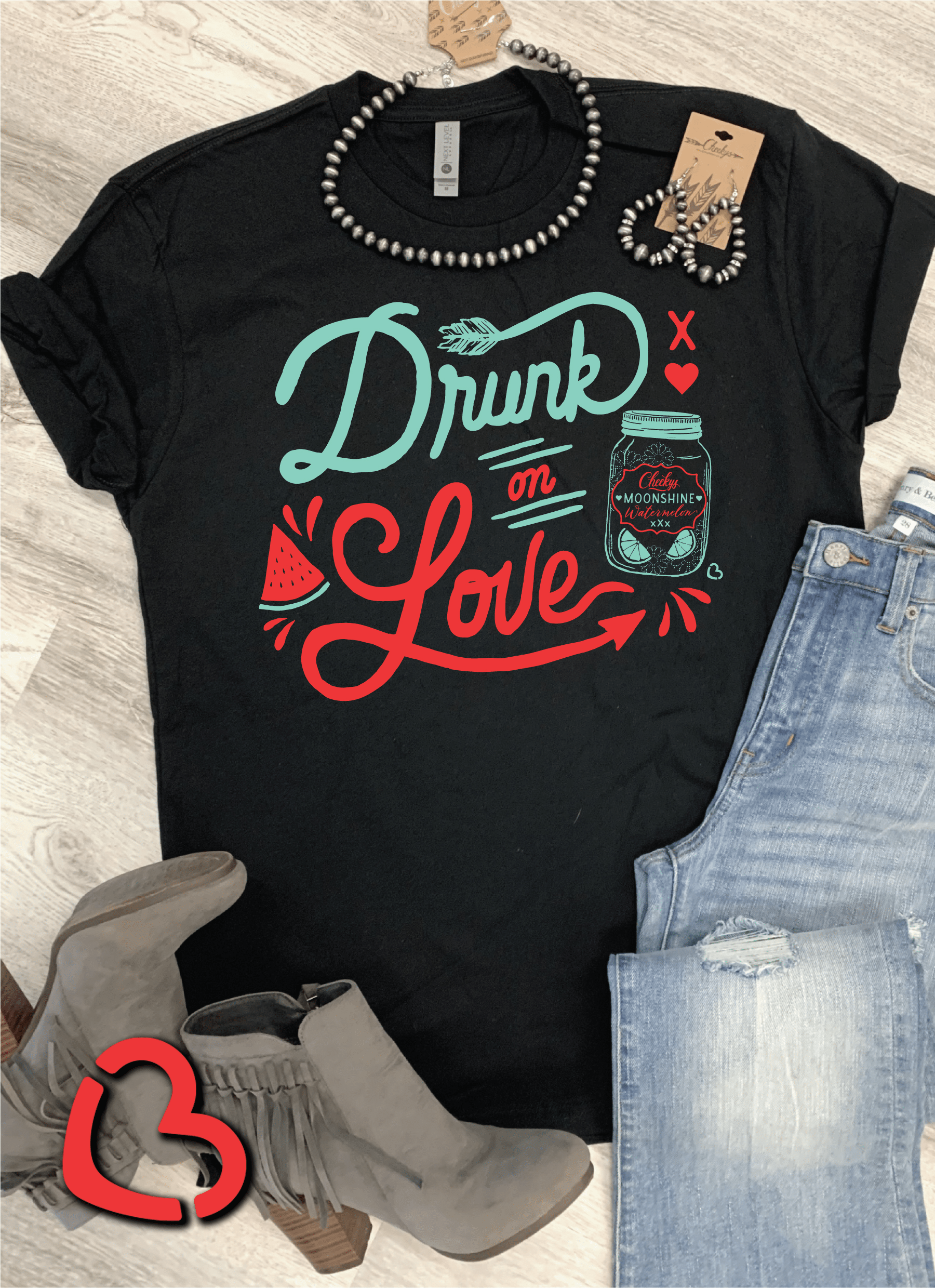 PRE-ORDER Drunk on Love Black Unisex Tee Cheekys Brand 