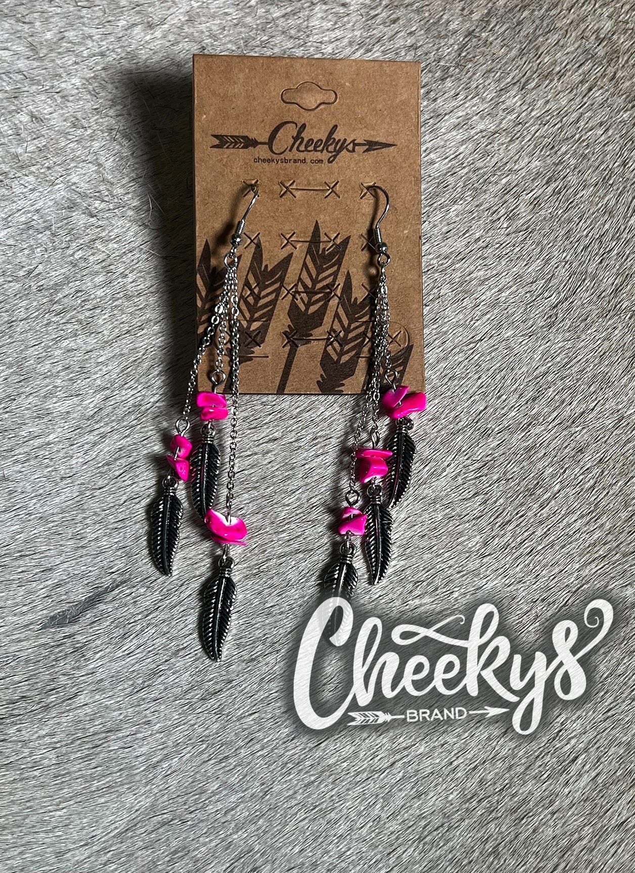 Dangle My Hot Pink Feather Earrings Cheekys Brand 