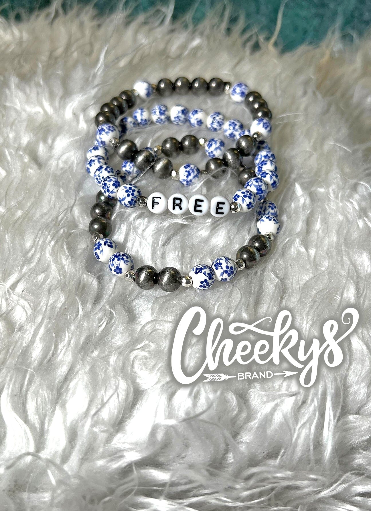 Free Blue Flower Navajo Stretch 3PC Bracelets Cheekys Brand 