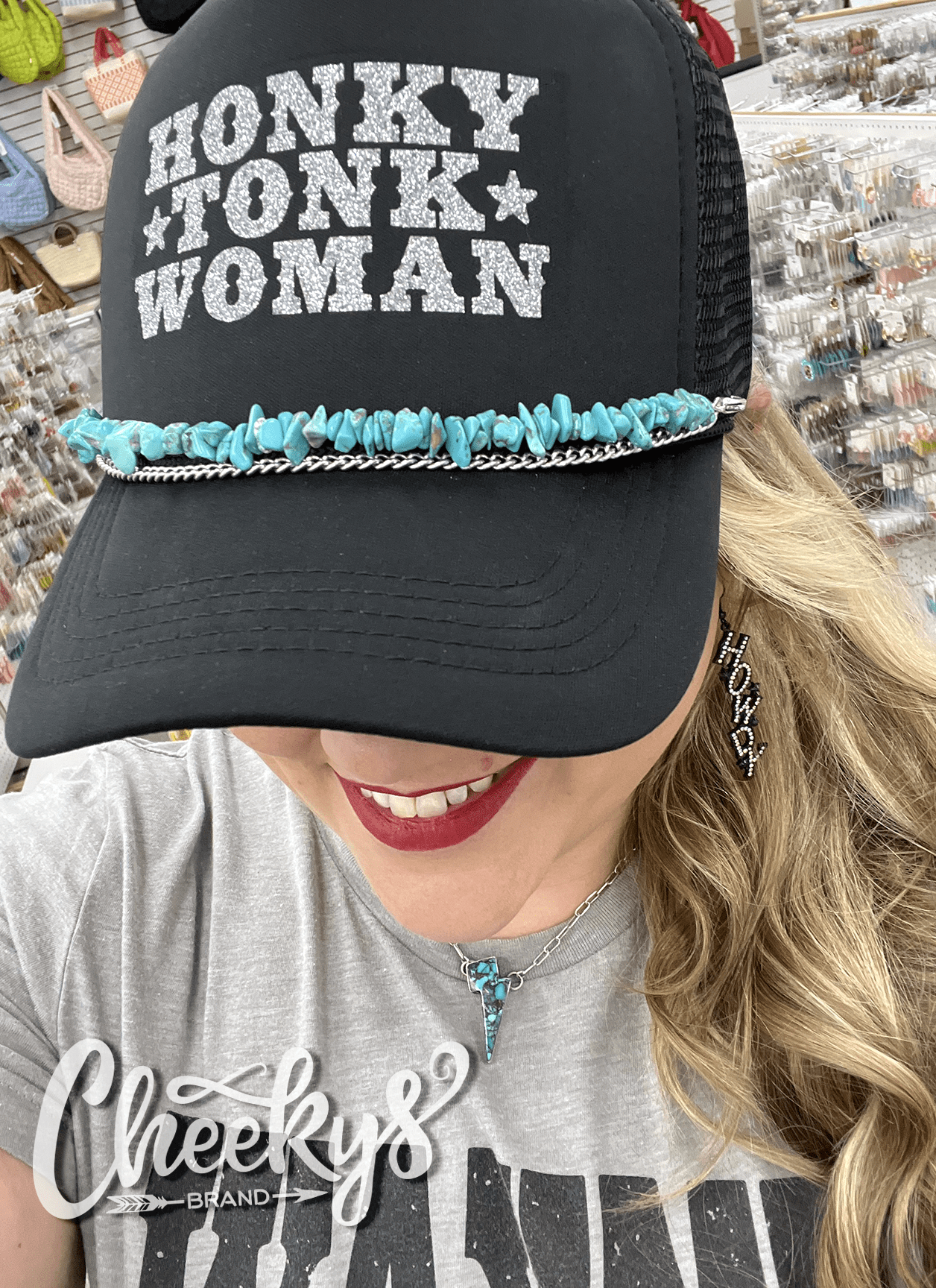 Turquoise Rock Trucker Hat Chain Cheekys Brand 