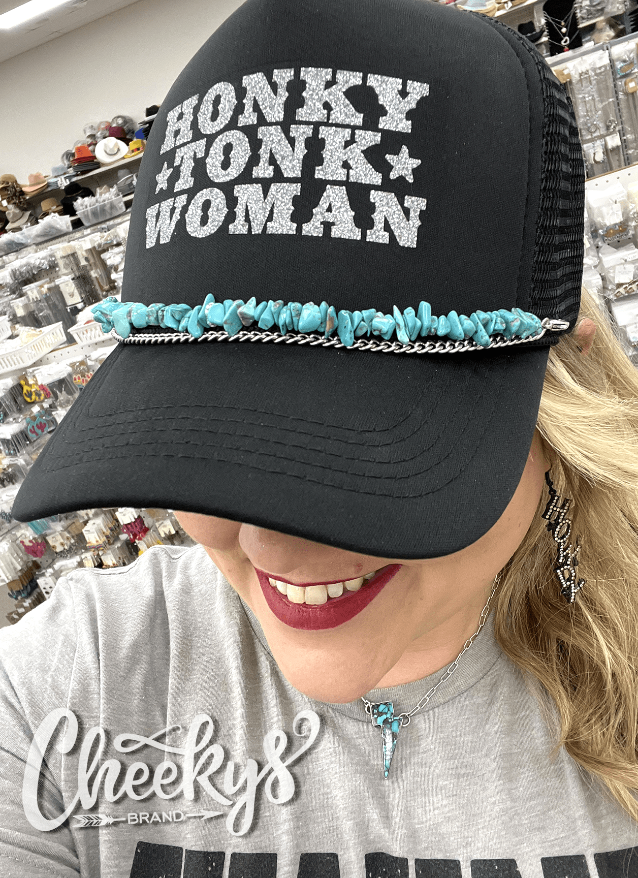 Turquoise Rock Trucker Hat Chain Cheekys Brand 