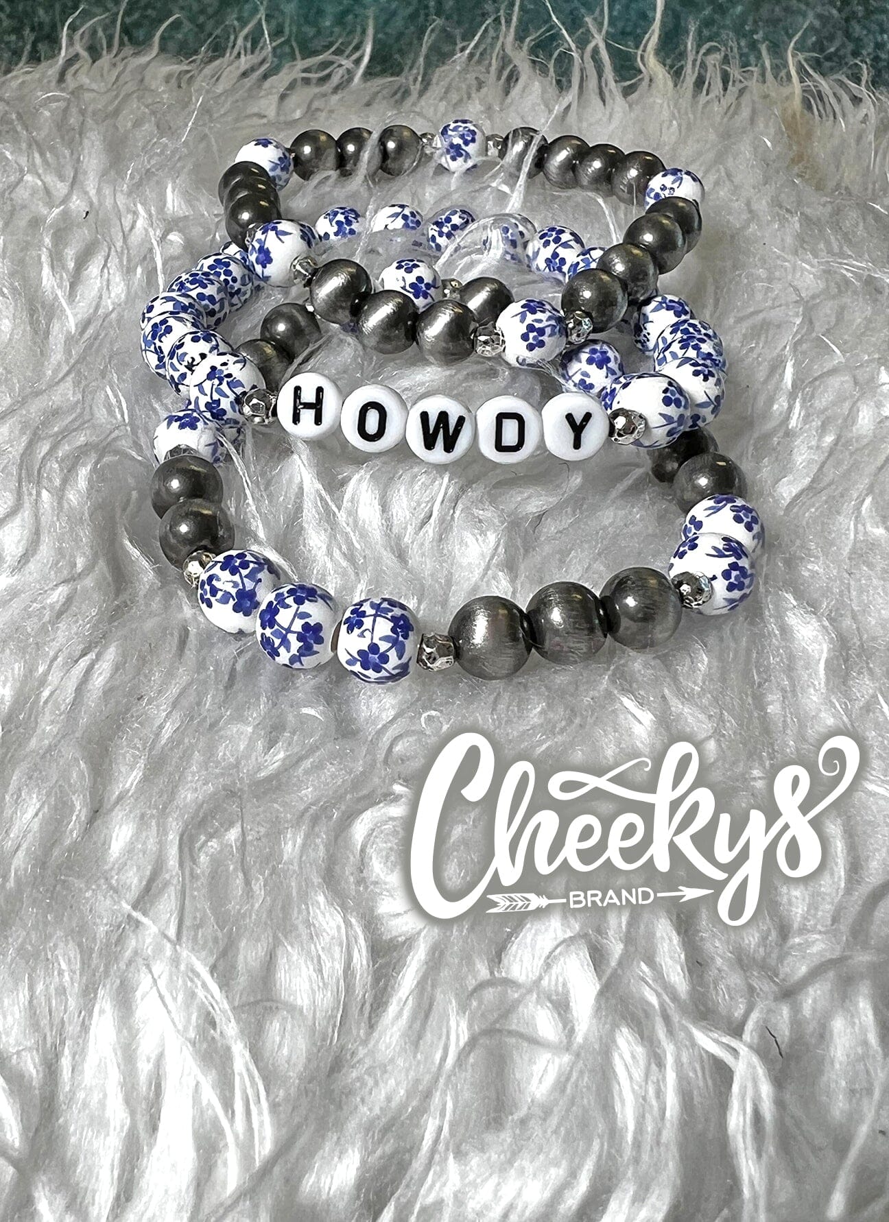 Howdy Blue Flower Navajo Stretch 3PC Bracelets Cheekys Brand 