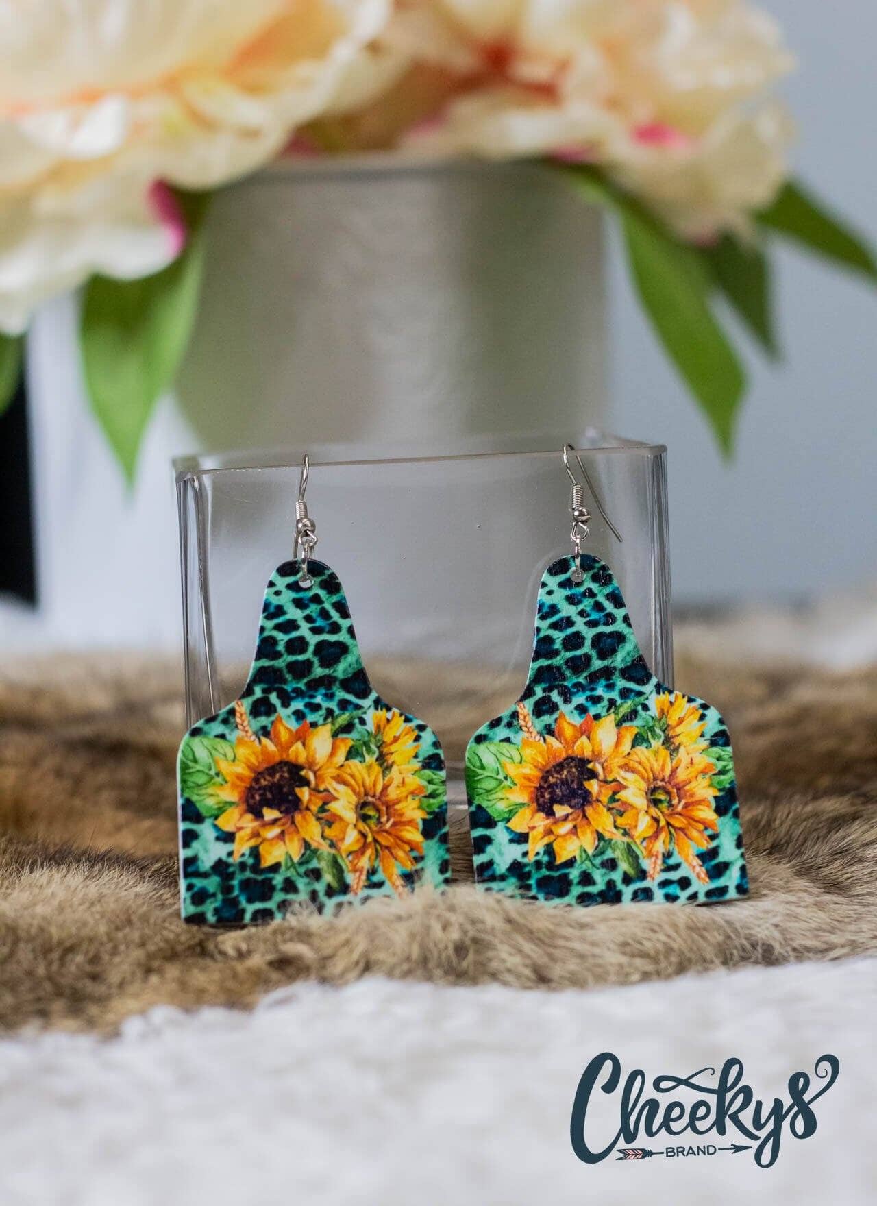 The Lydia Turquoise Leopard Sunflower Cow Tag Earrings Jewelry 18 