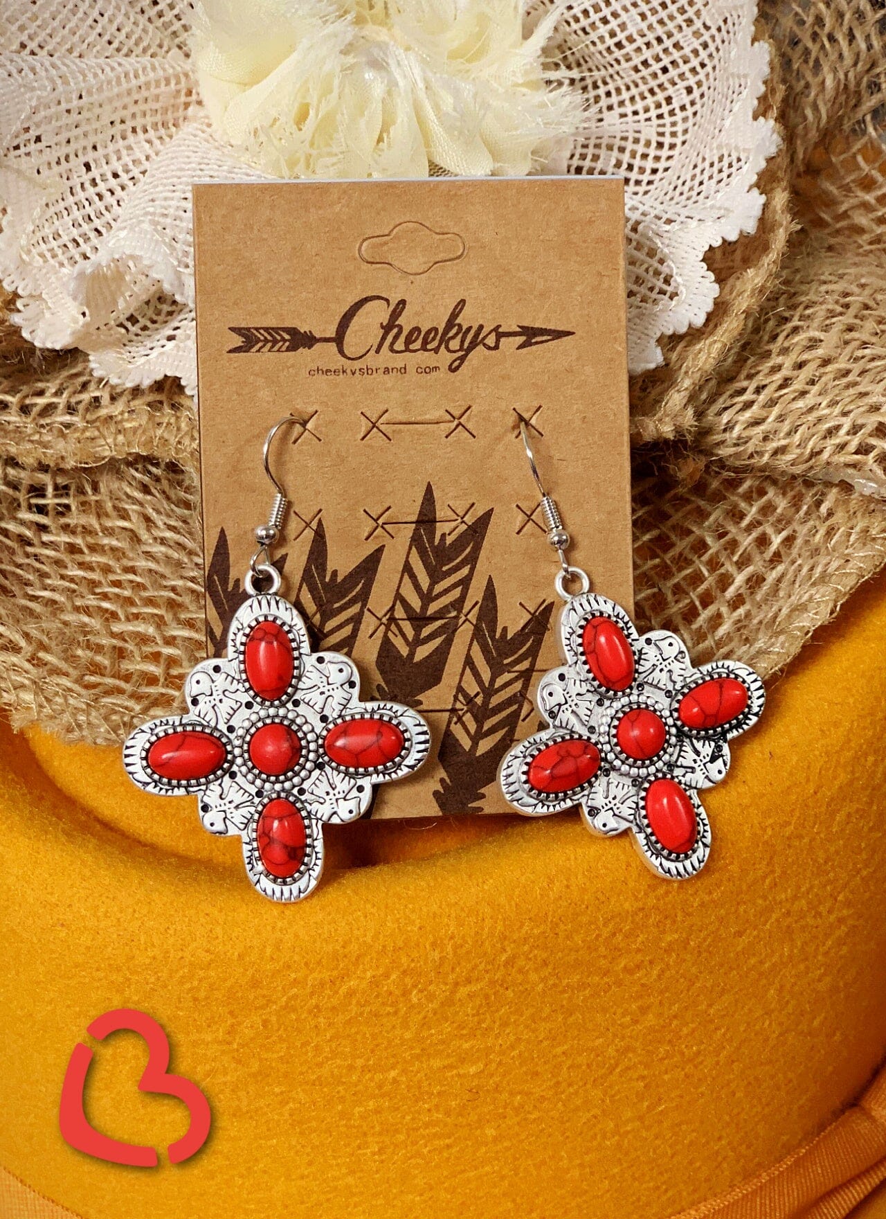 Thunderbird Starburst Earrings in Red and Matte Silver Jewelry 18 