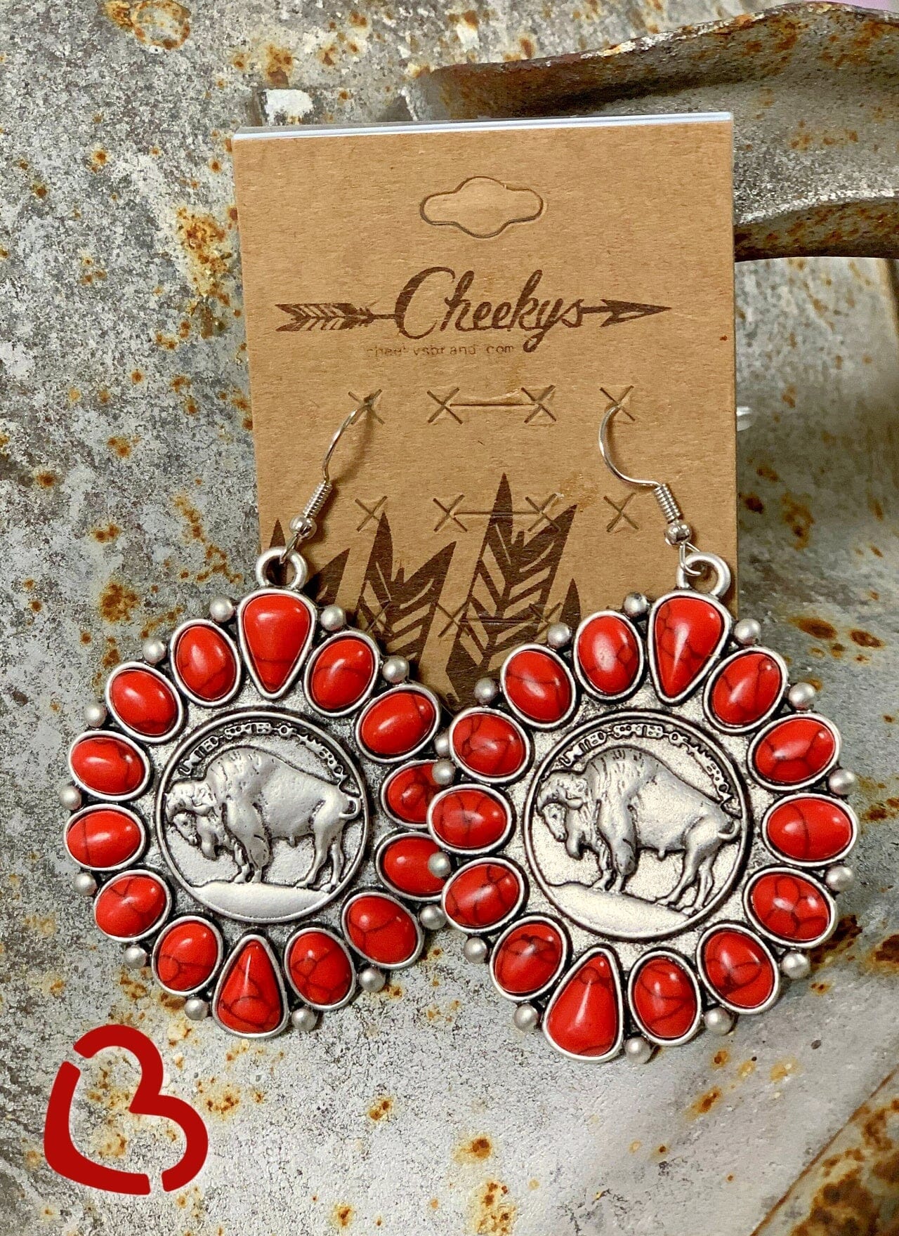 The Shyann Buffalo Nickel Earrings in Red Jewelry 18 