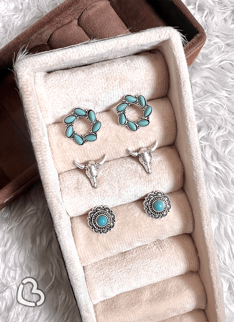 "Joanie" 3 Pack of Studs in Turquoise Cheekys Brand 