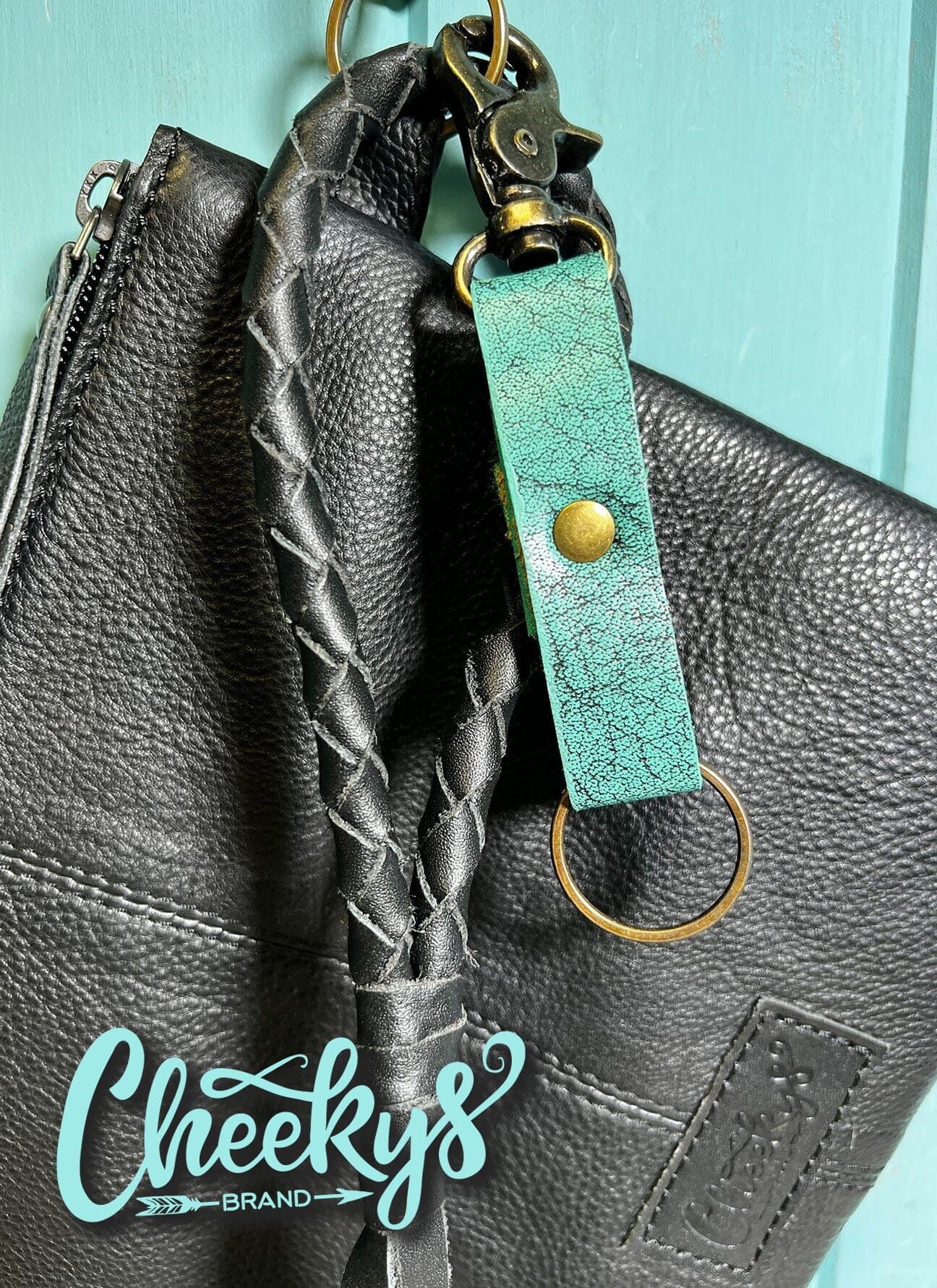 Leather Keychain Cheekys Brand Turquoise Leather 