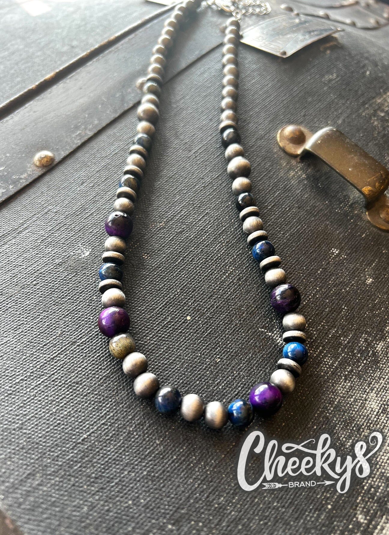 Purple/Navy Navajo Bead Necklace Cheekys Brand 