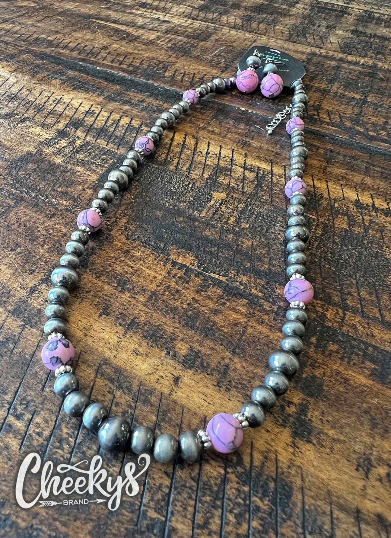 Baby Pink Marble Navajo Necklace and Earrings Set Cheekys Brand 