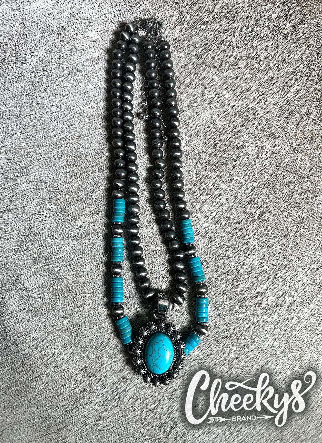 Double Turquoise Starburst Concho and Navajo Necklaces Cheekys Brand 