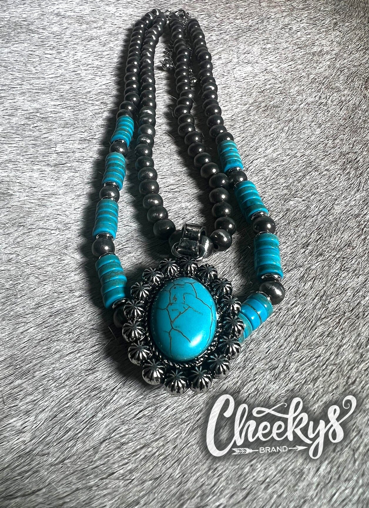 Double Turquoise Starburst Concho and Navajo Necklaces Cheekys Brand 