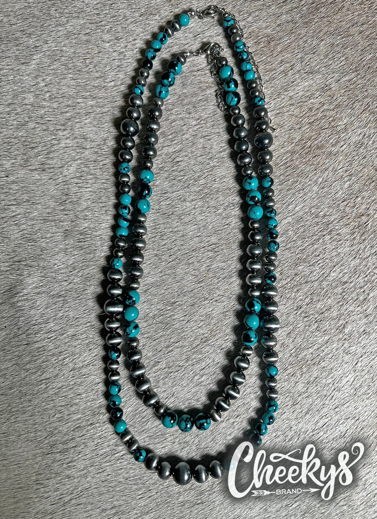 Teal/Blk Navajo Pearl 2pc Necklace Cheekys Brand 
