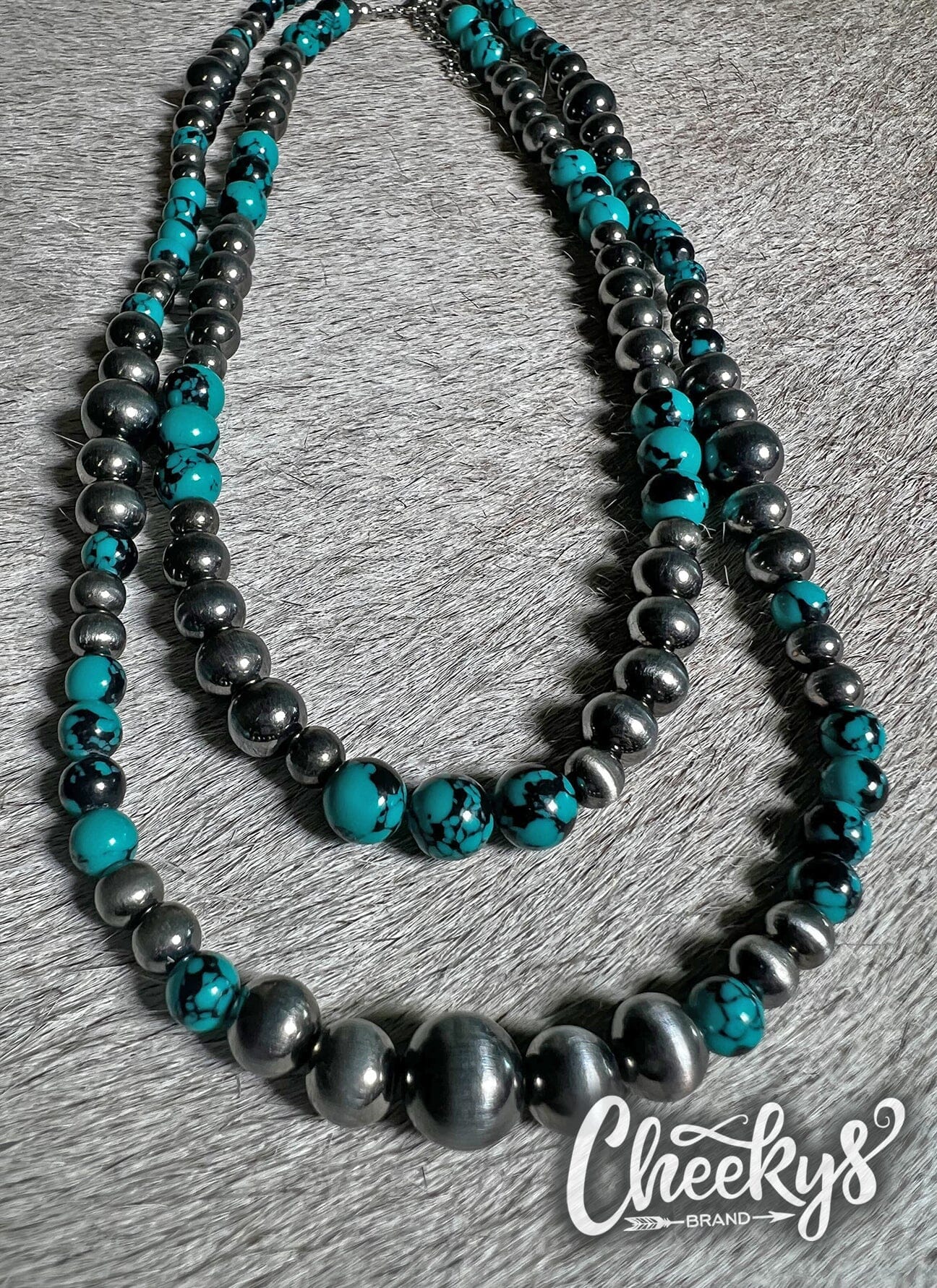 Teal/Blk Navajo Pearl 2pc Necklace Cheekys Brand 