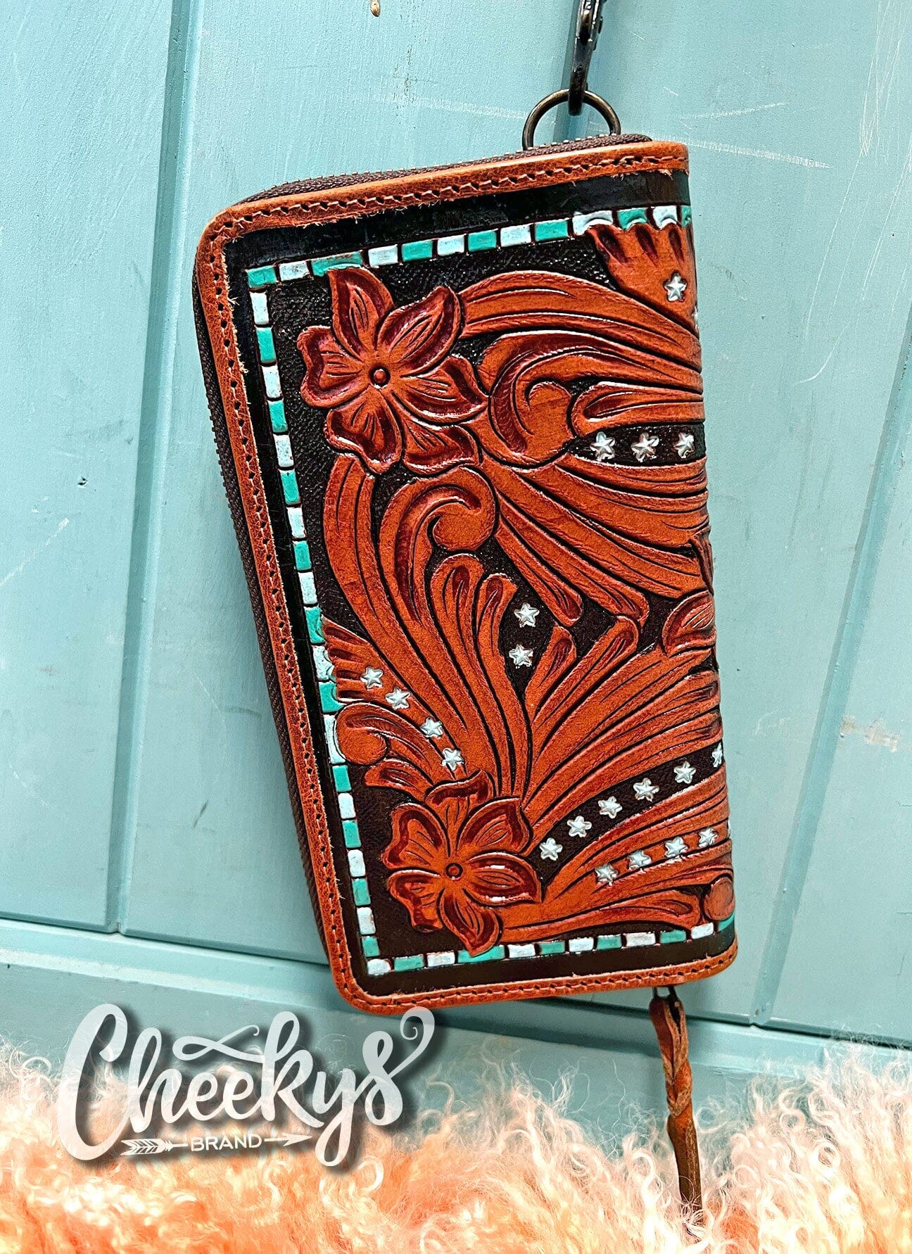 Star Line Tooled Turquoise Wallet/Clutch Cheekys Brand 