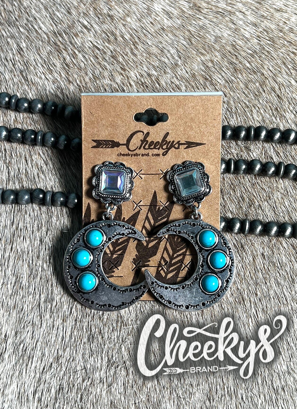 Turquoise Stone In The Half Moon Post Earrings Cheekys Brand 