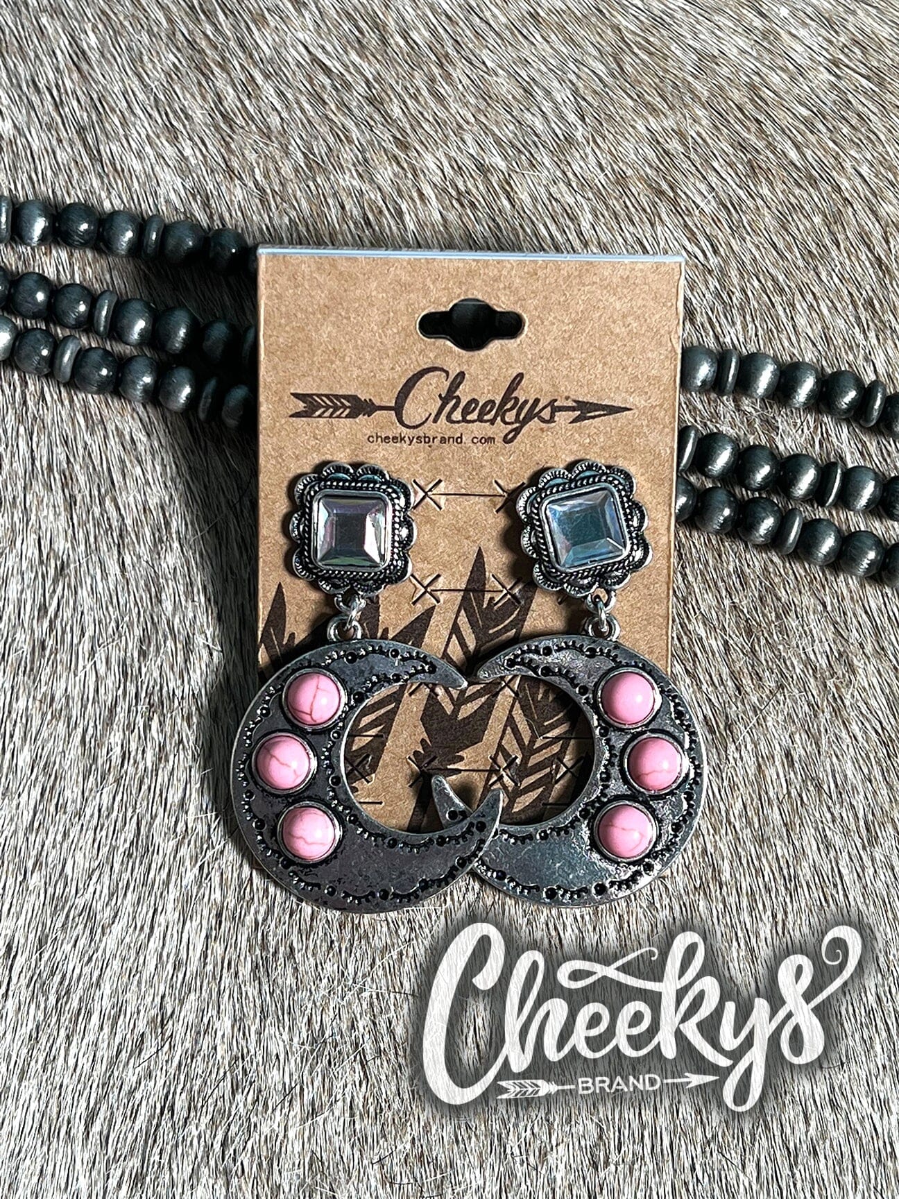 Pink Stone In The Half Moon Post Earrings Cheekys Brand 