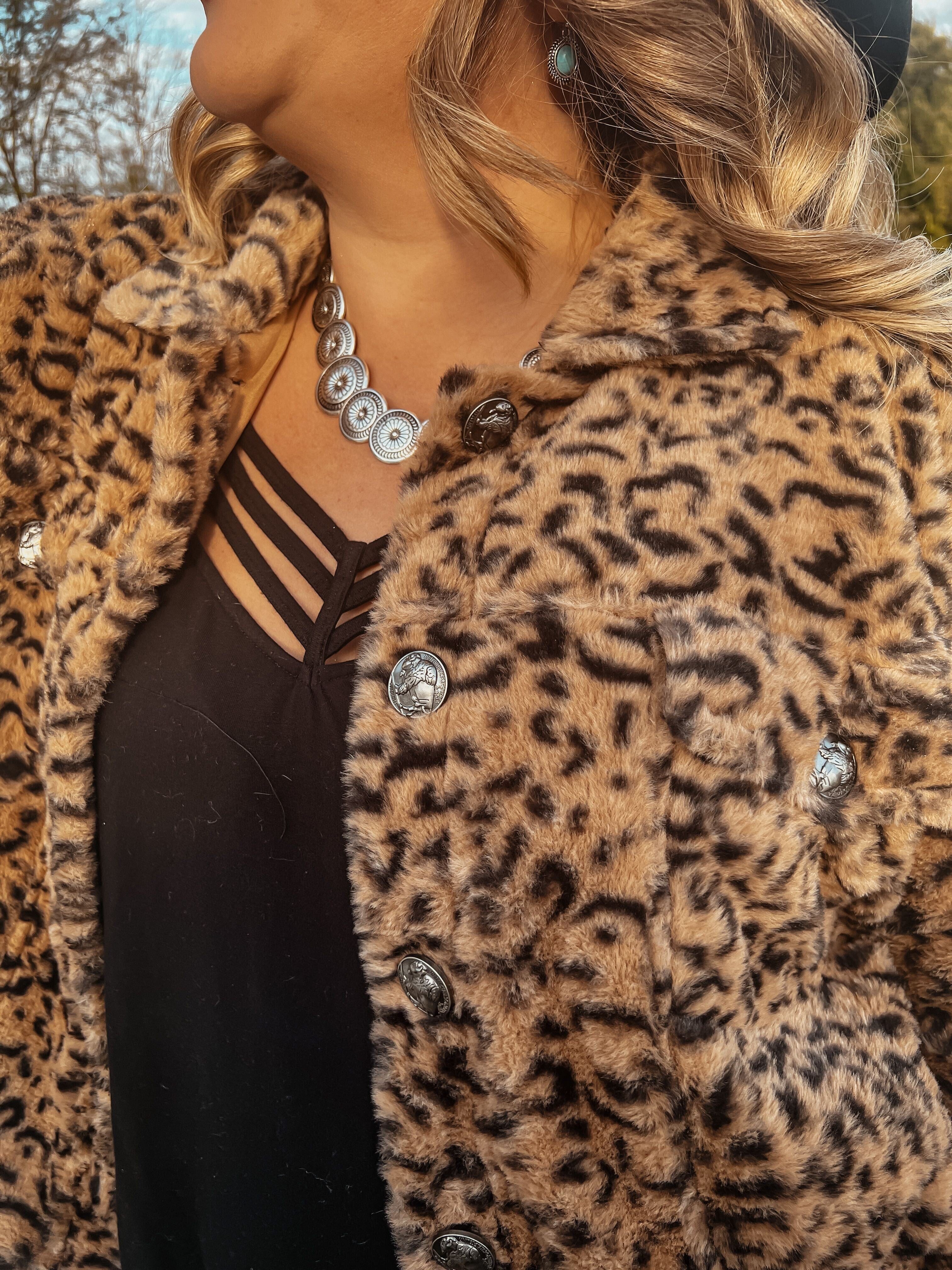 Leopard Buffalo nickel faux fur bomber jacket Cheekys Brand 