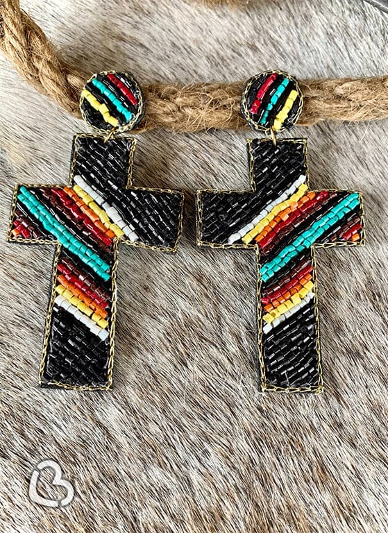 Cross Striped Black Seed Bead Earrings Earrings MOA 