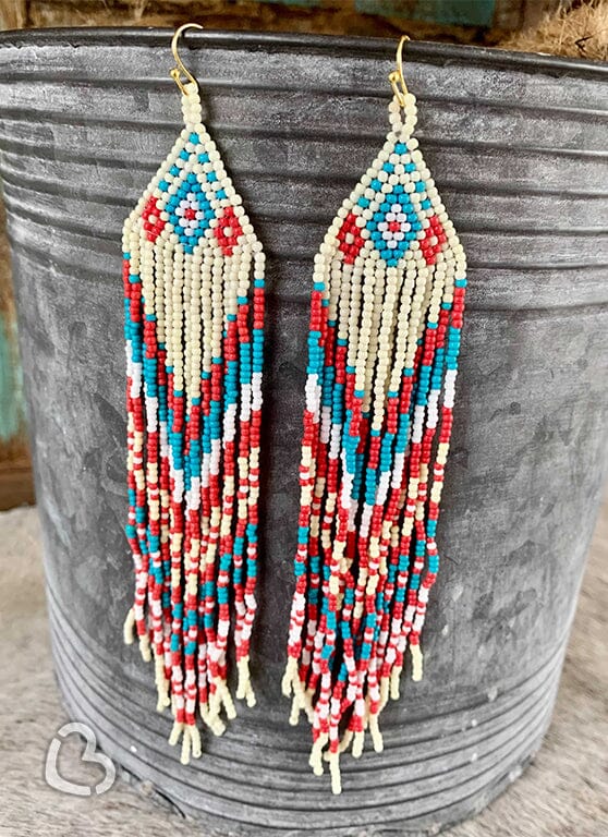 Red/White/Blue Fringe Seed Bead Earrings Earrings MOA 