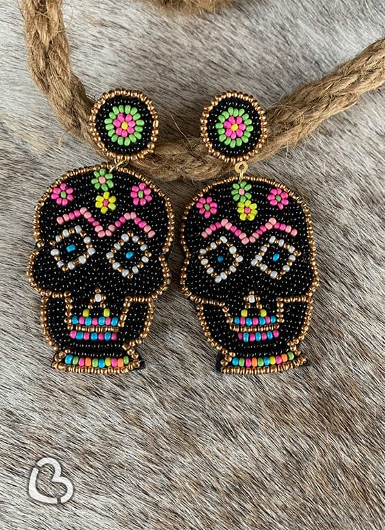 Black Sugar Skull Seed Bead Earrings Earrings MOA 
