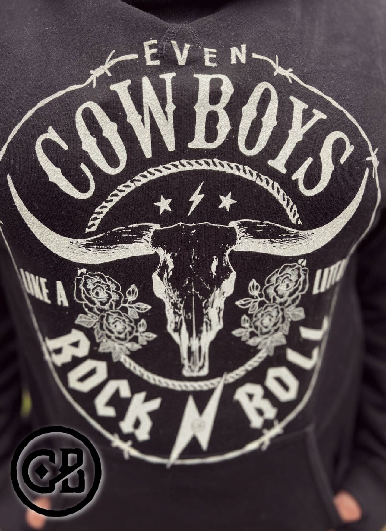 Even Cowboys like a little Rock~n~Roll Cheekys Hoodie Cheekys Apparel Cheekys Brand 