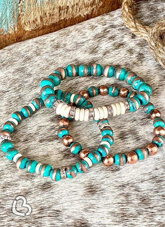 Clara Turquoise and Copper Navajo Stack Jewelry MOA 