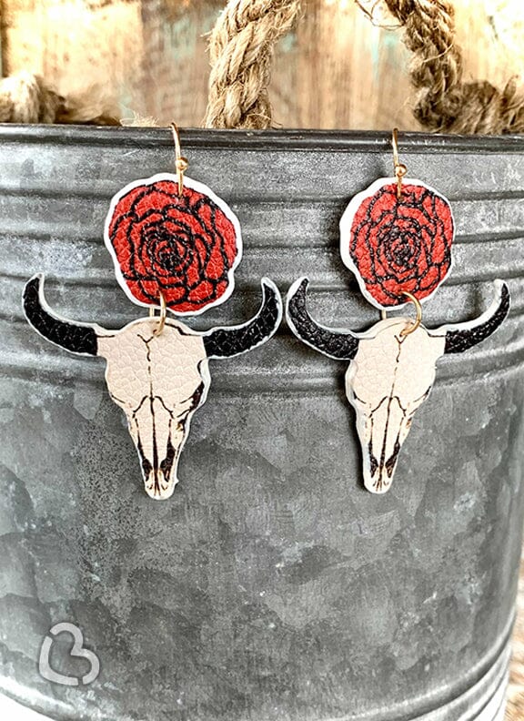 Rosie Steer Skull Leather Earrings Earrings MOA 